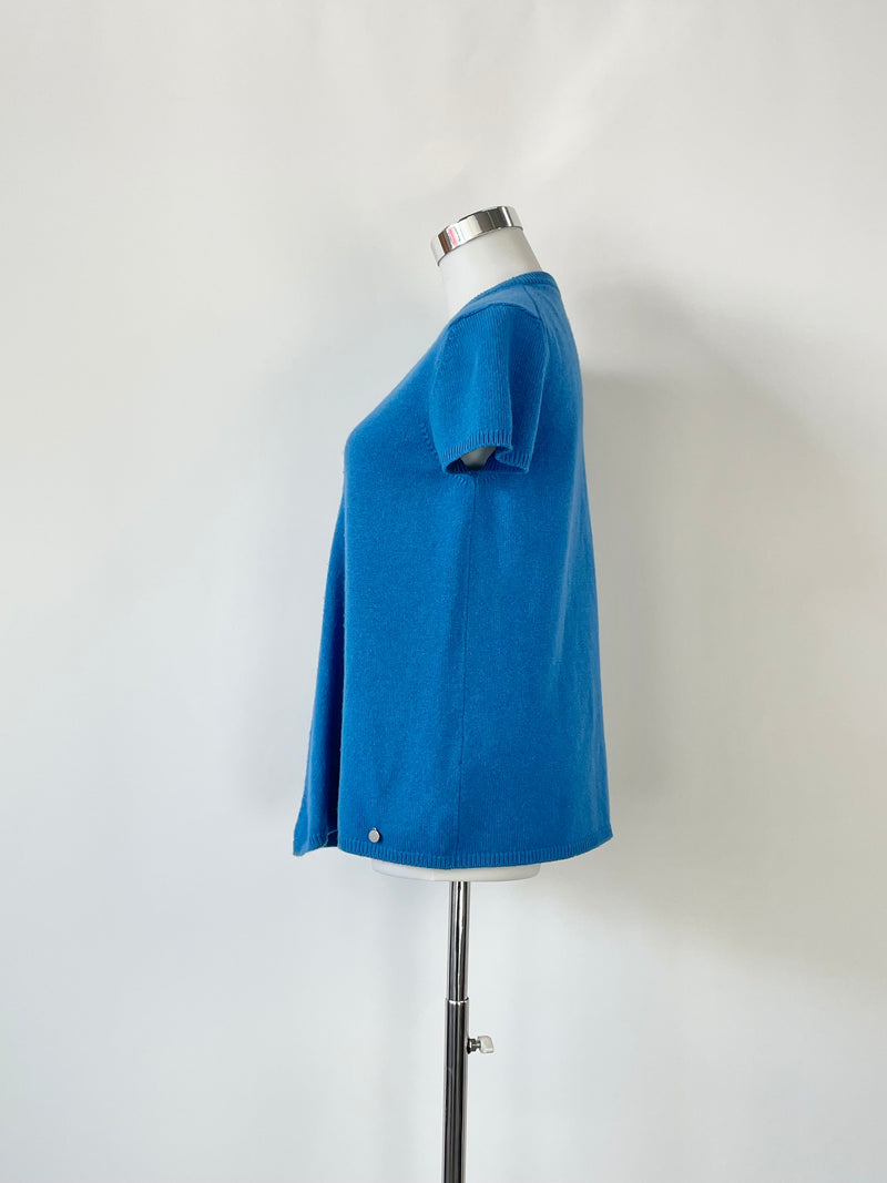 Hermès Azure Cashmere Knit Short Sleeve Sweater - AU6/8