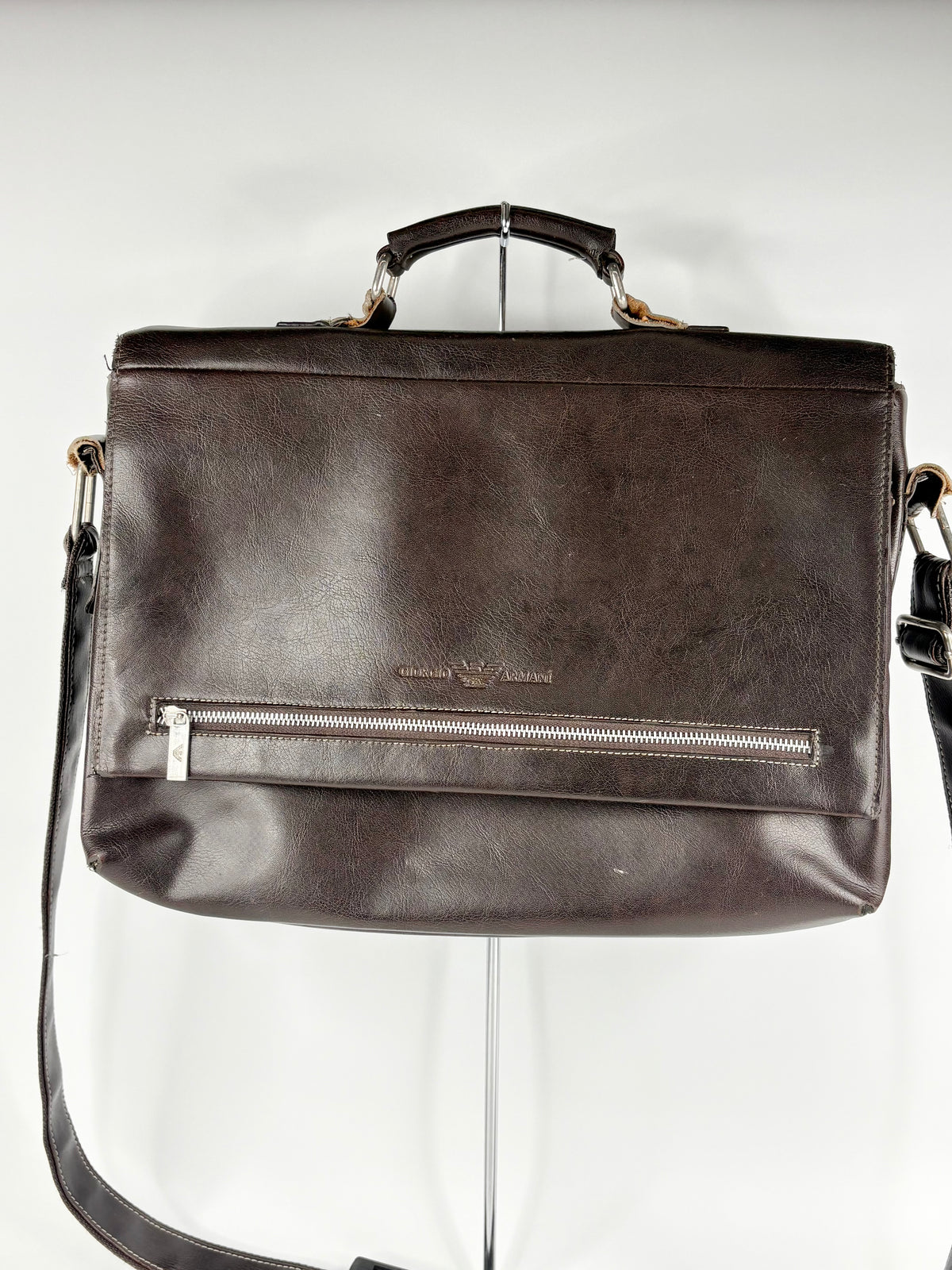 Giorgio Armani Vintage Chocolate Brown Leather Messenger Bag