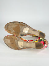 Django & Juliette Brunella Print Leather Peep-Toe Wedges - EU41