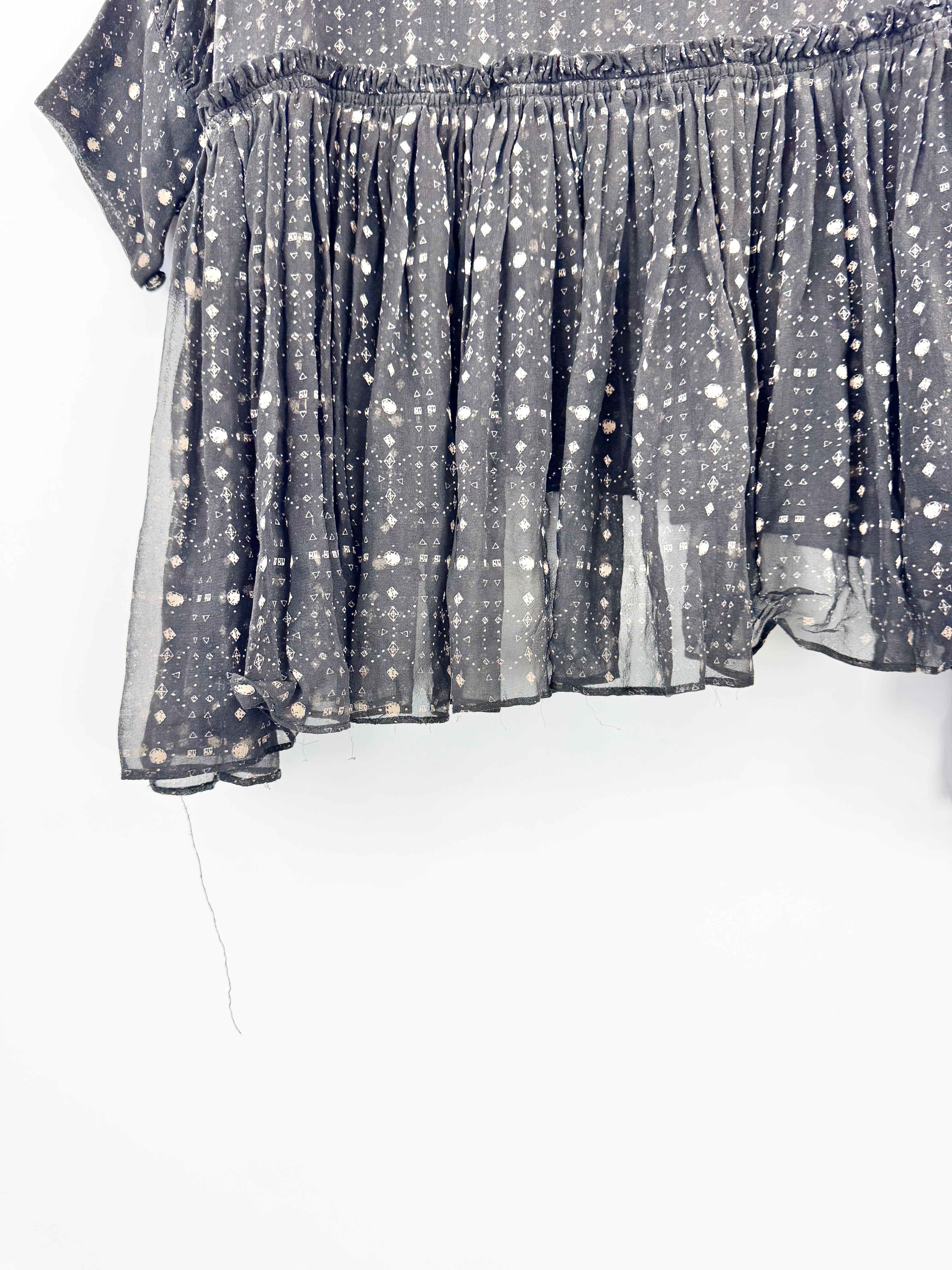 Magali Pascal Sheer Silk Patterned Ruffled Dress - AU4