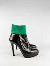 Stefano Stefani Black & Green Felt Chain Ankle Boots - EU41