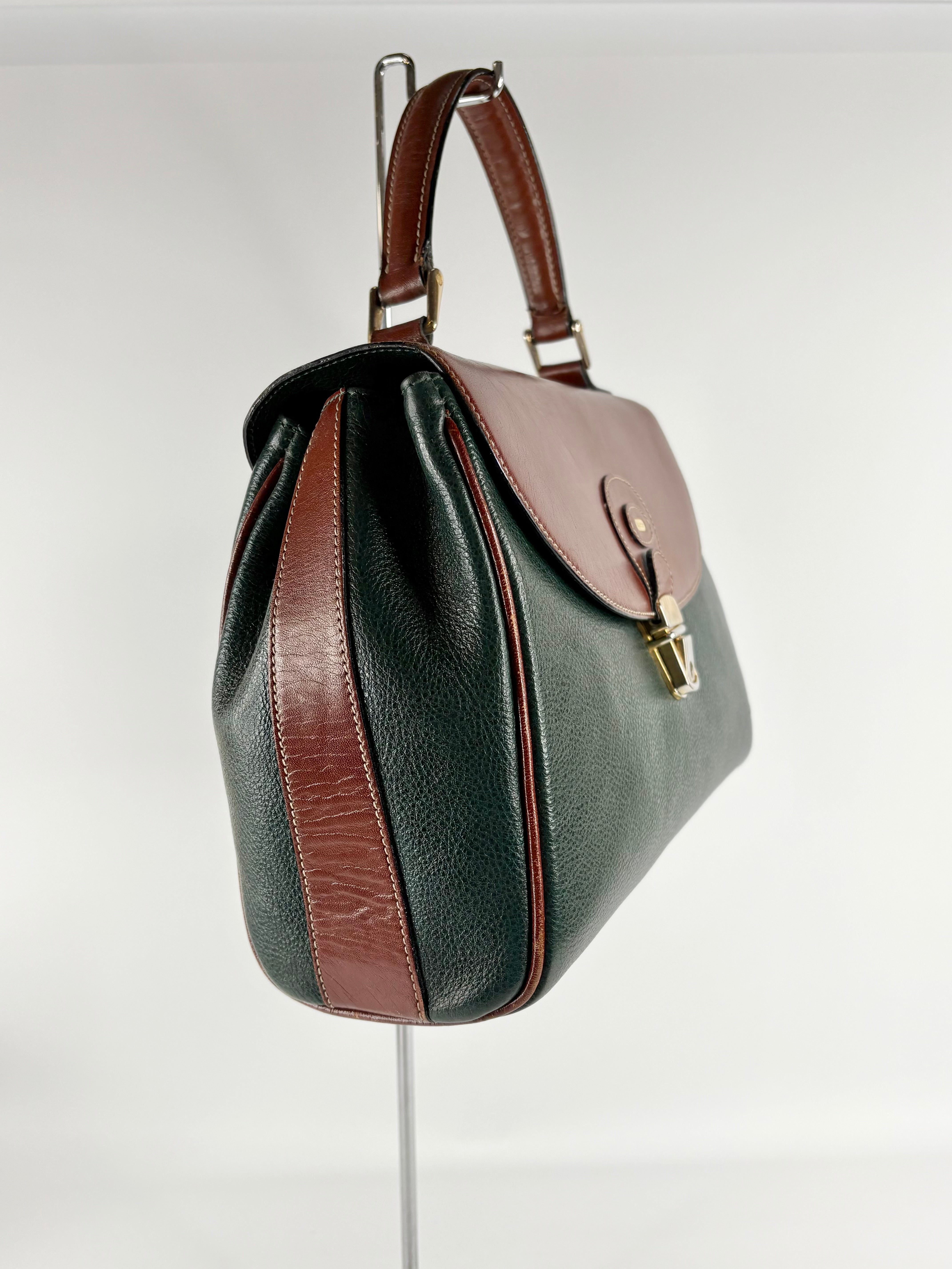 Bally Two-Tone Green & Mahogany Leather Shoulder Bag
