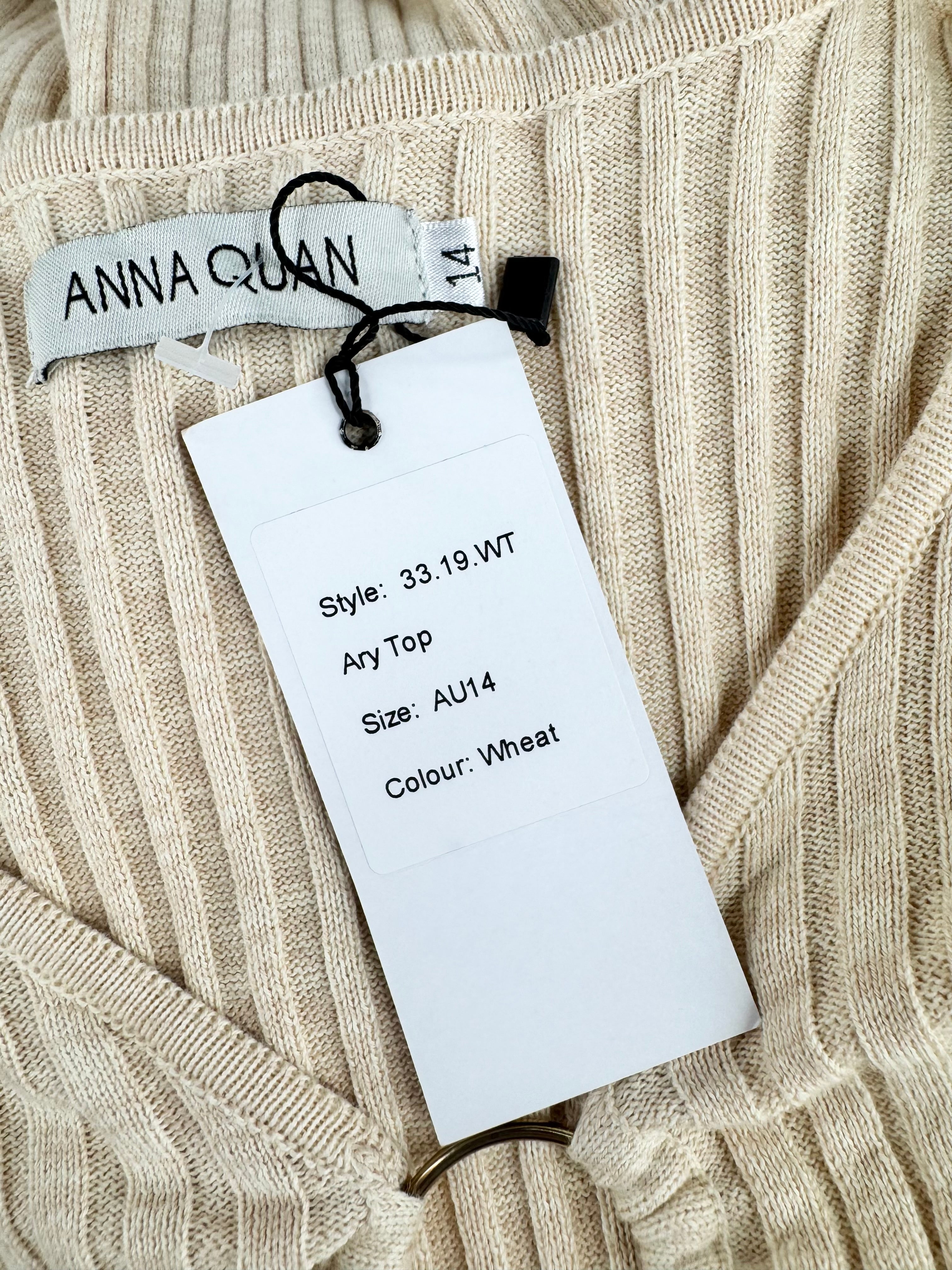 Anna Quan 'Ary' Rib Knit Short Sleeve Cut-Out Top NWT - AU14