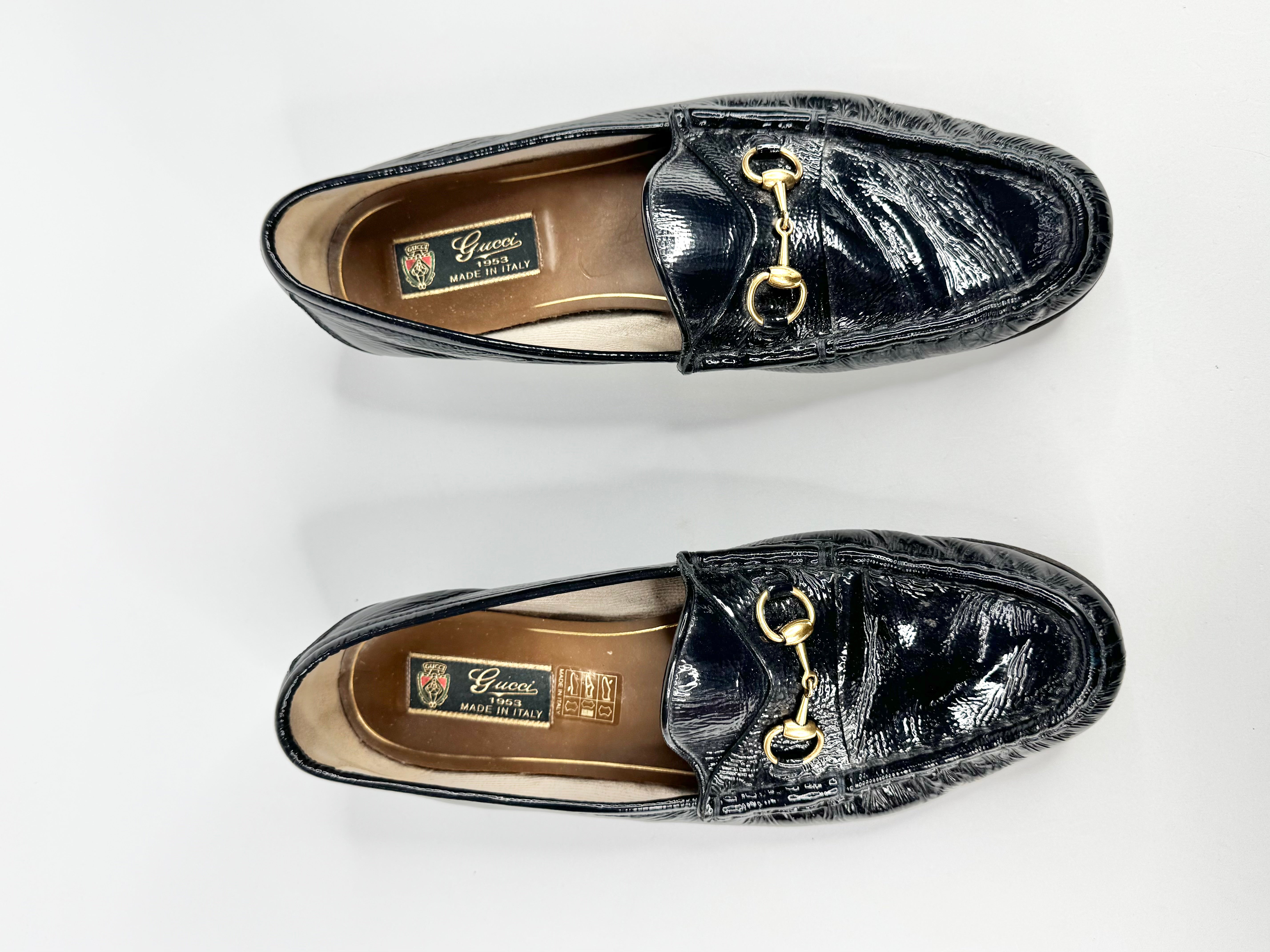 Vintage Gucci Patent Leather Horsebit Loafers - EU40.5