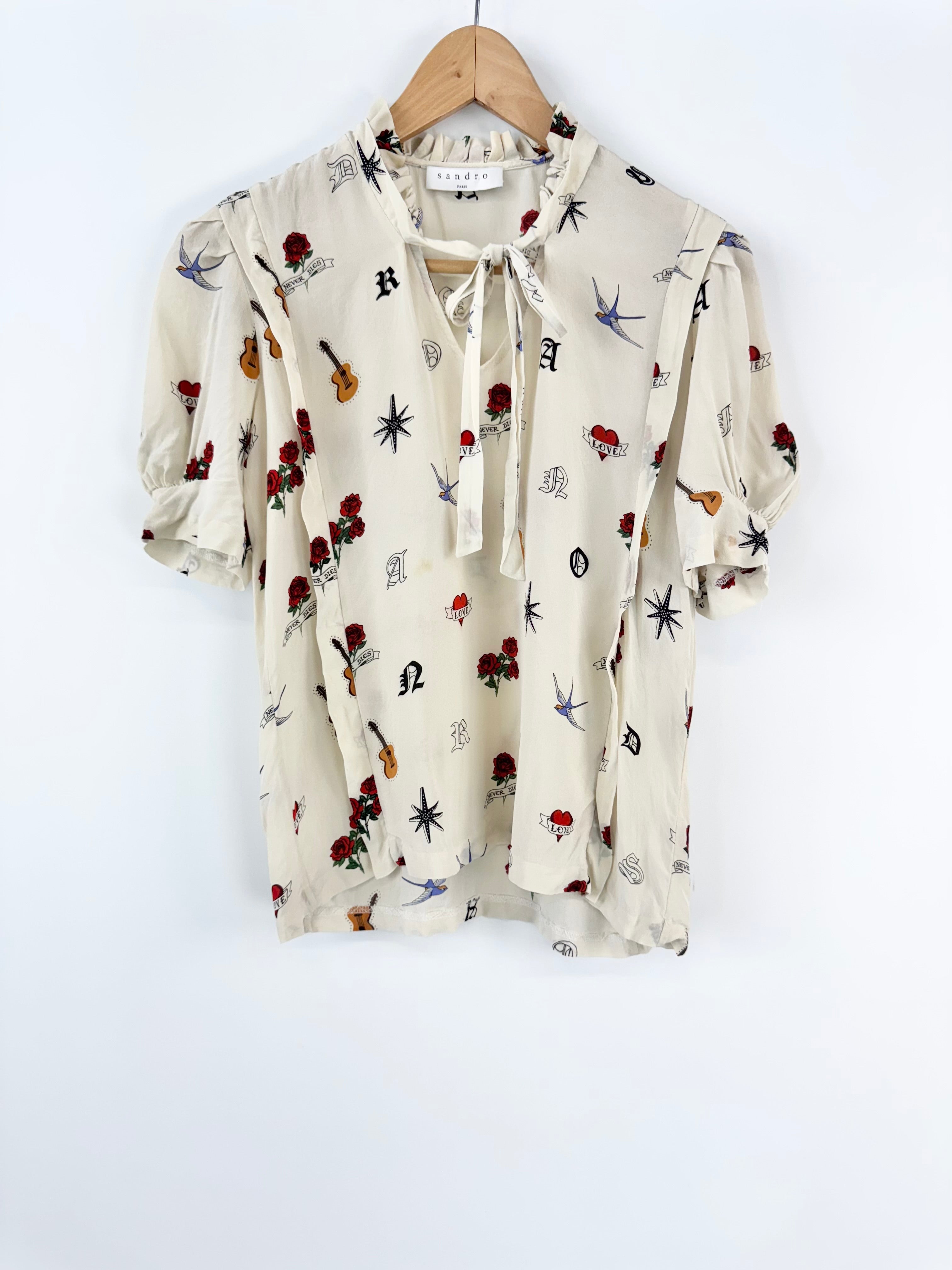 Sandro Silk Tattoo Print Top - AU8/10