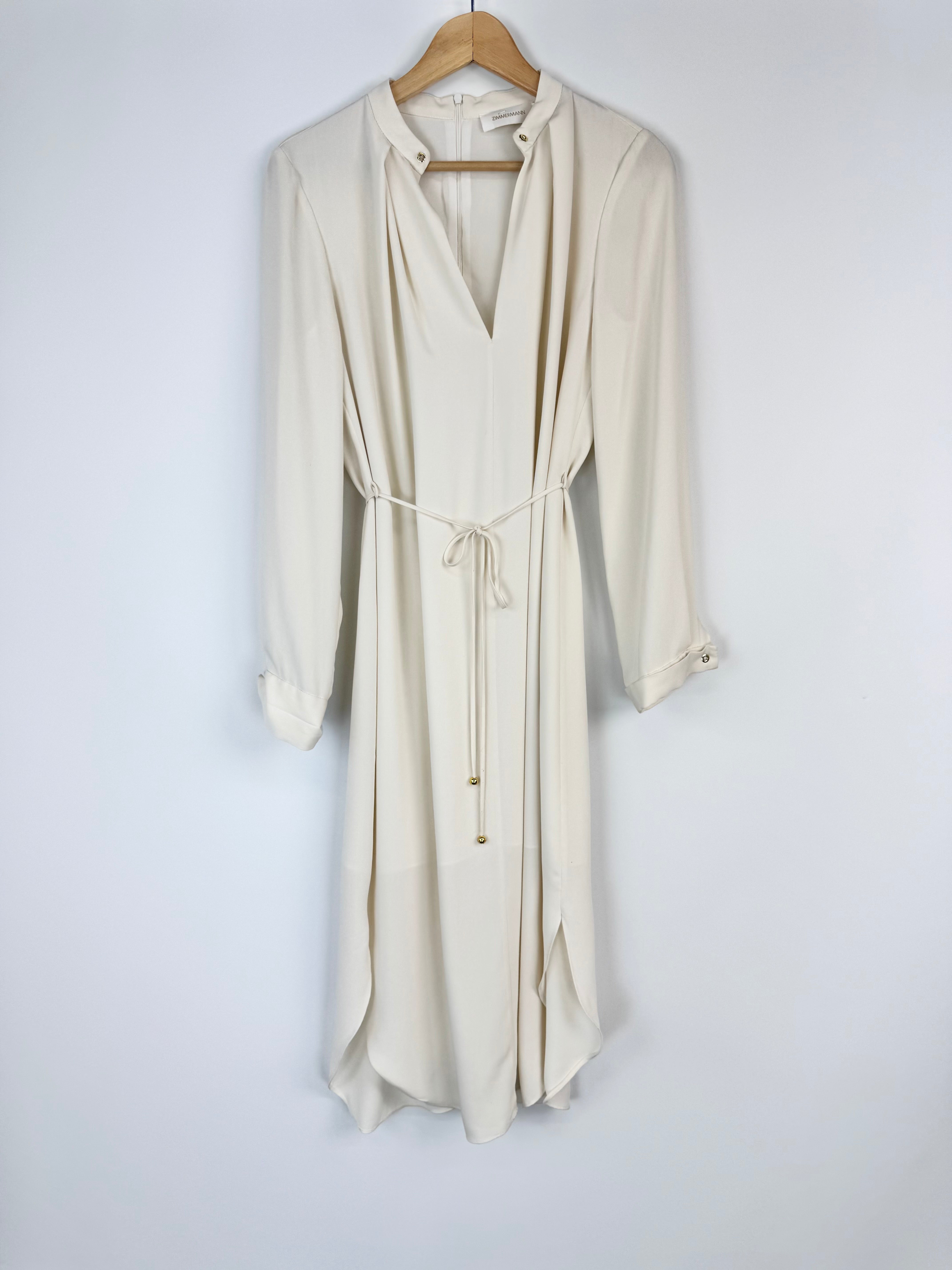 Zimmermann Cream Long Sleeve Tie Dress - AU8/10