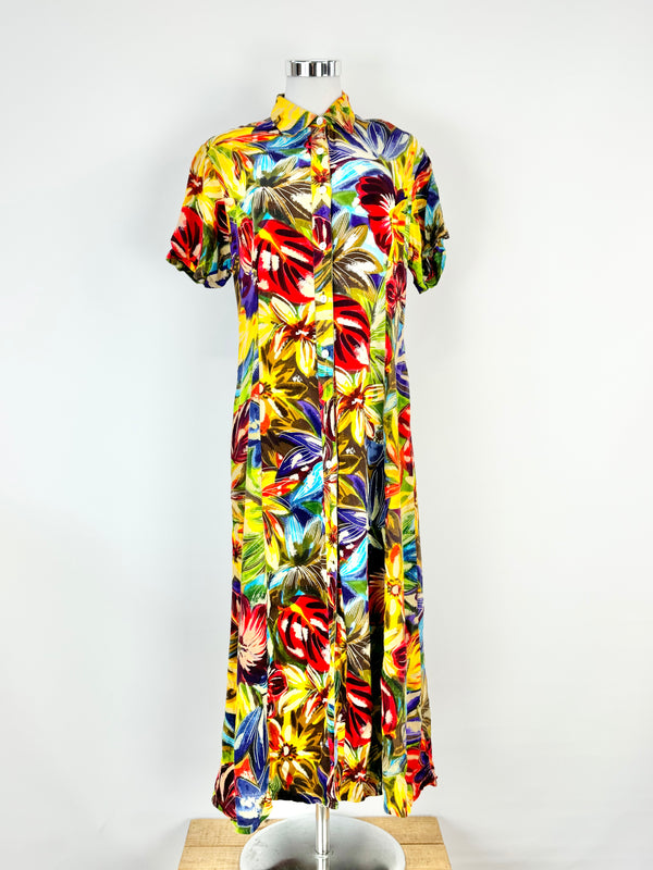 Vintage 90s Bright Floral Maxi Dress - AU8/10