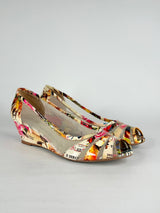 Django & Juliette Brunella Print Leather Peep-Toe Wedges - EU41