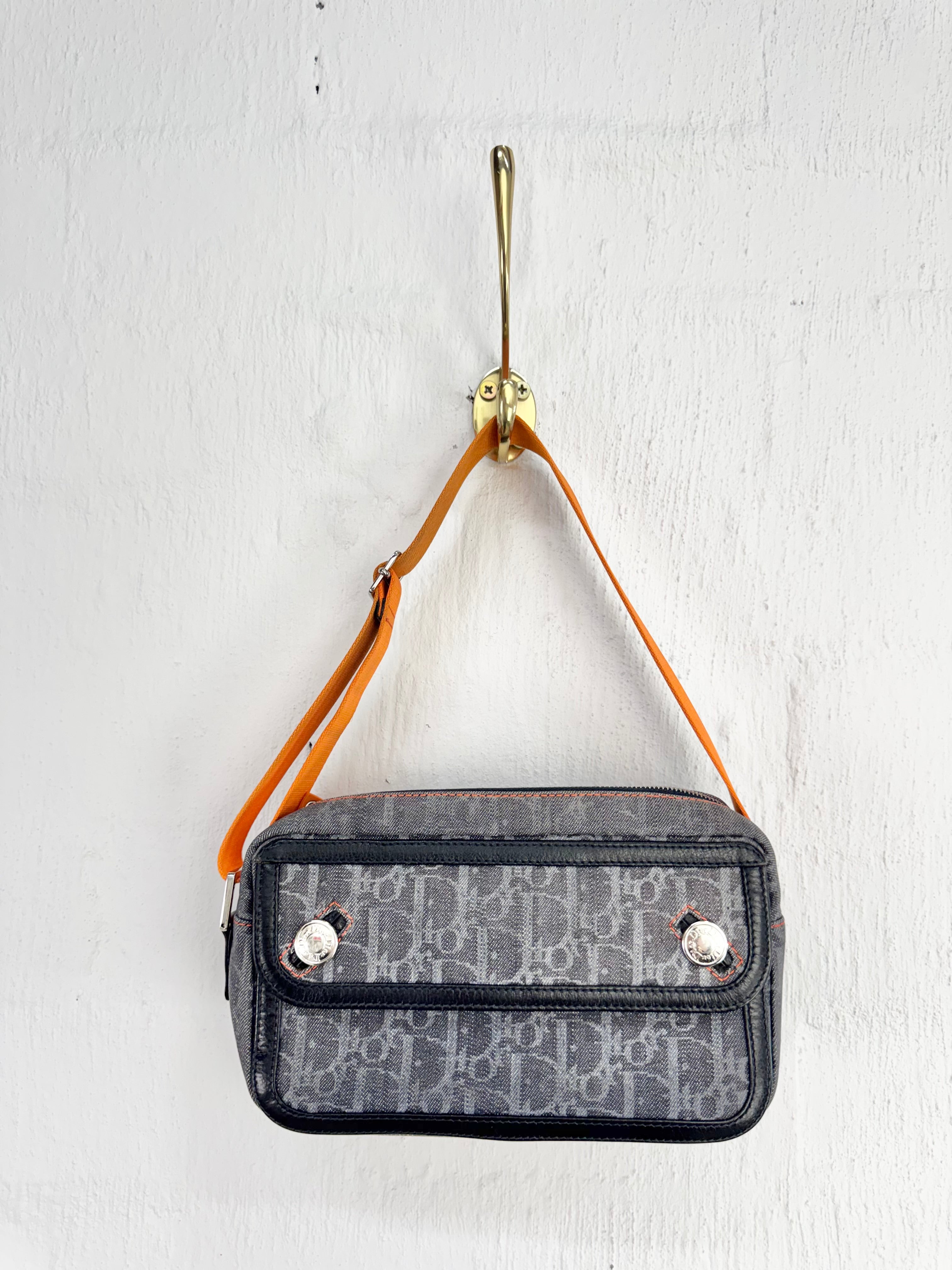Christian Dior 2006 'Remove Before Flight' Diorissmo Canvas & Orange Contrast Shoulder Bag