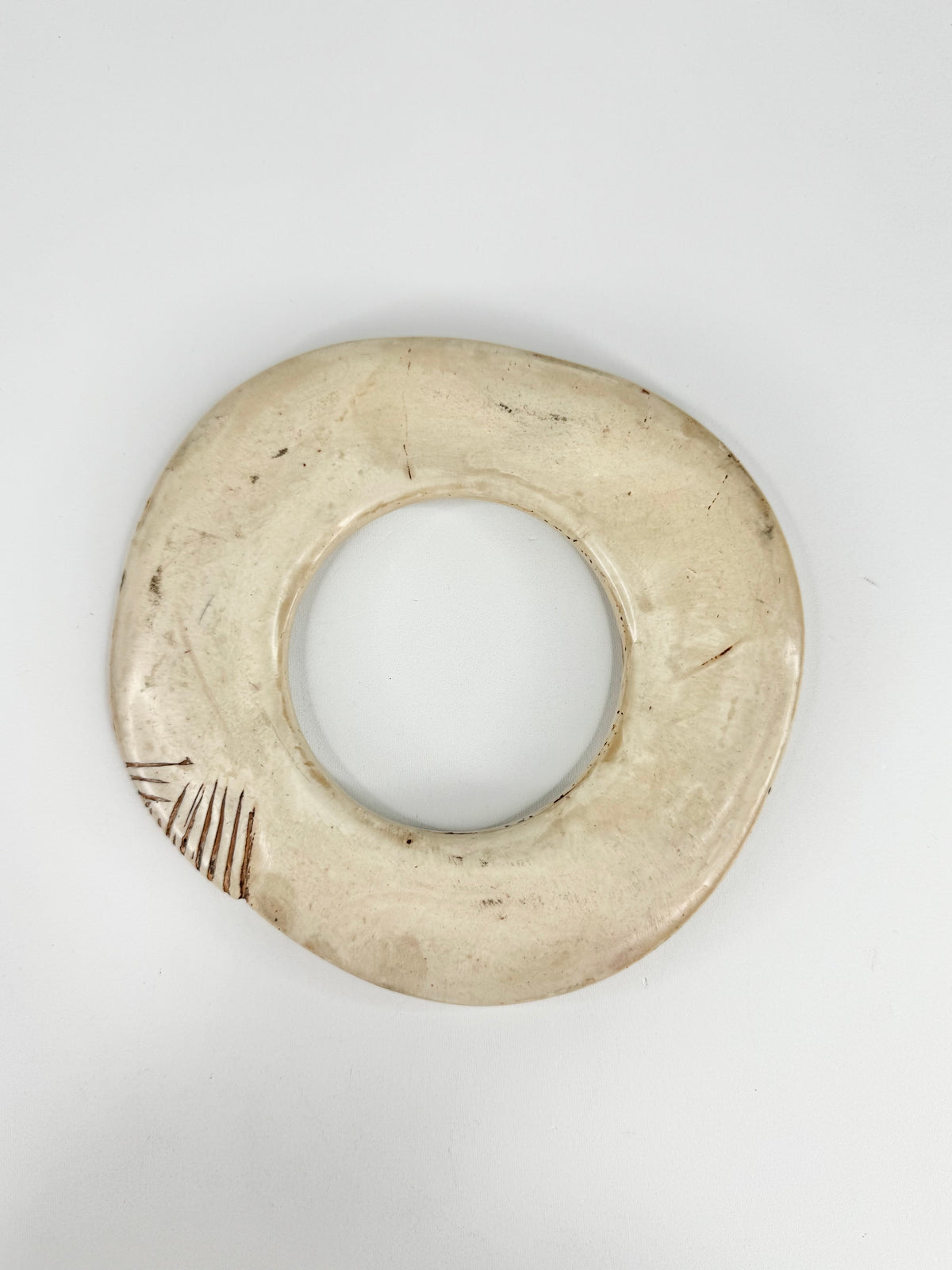 Large Faux Bone Ivory Look Etched Bangle