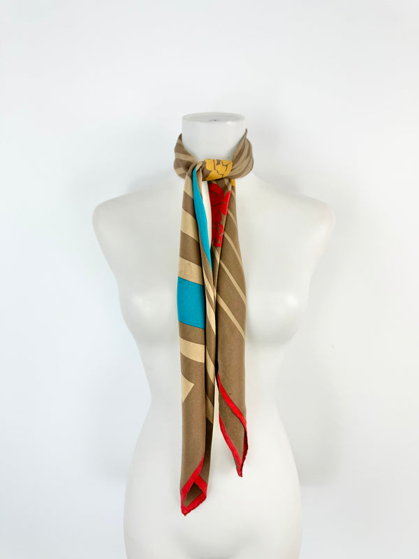Vintage Baycom Large Floral Patterned Silk Scarf