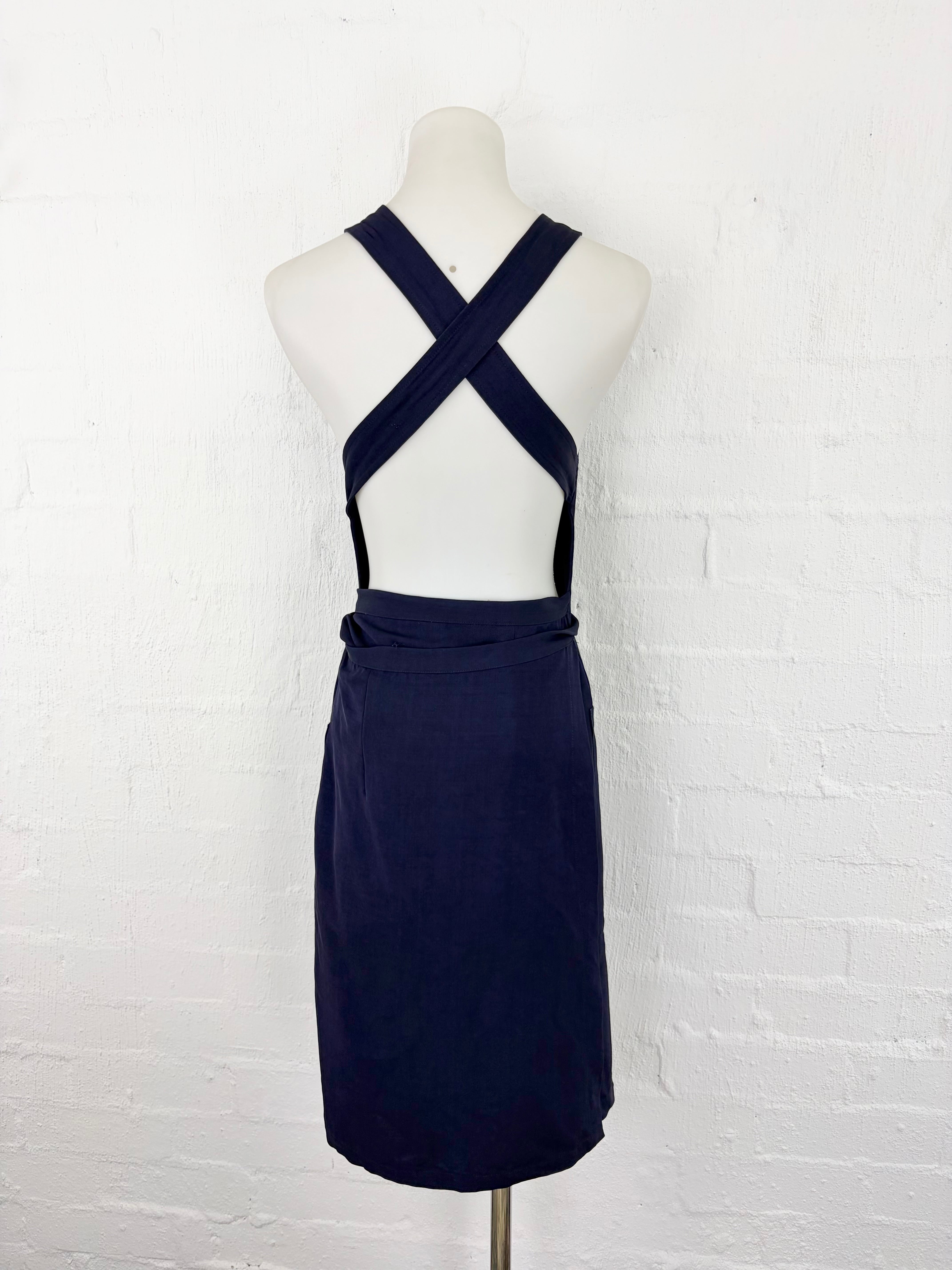 Vintage 90s Jean Paul Gaultier Navy Apron Wrap Dress - AU12