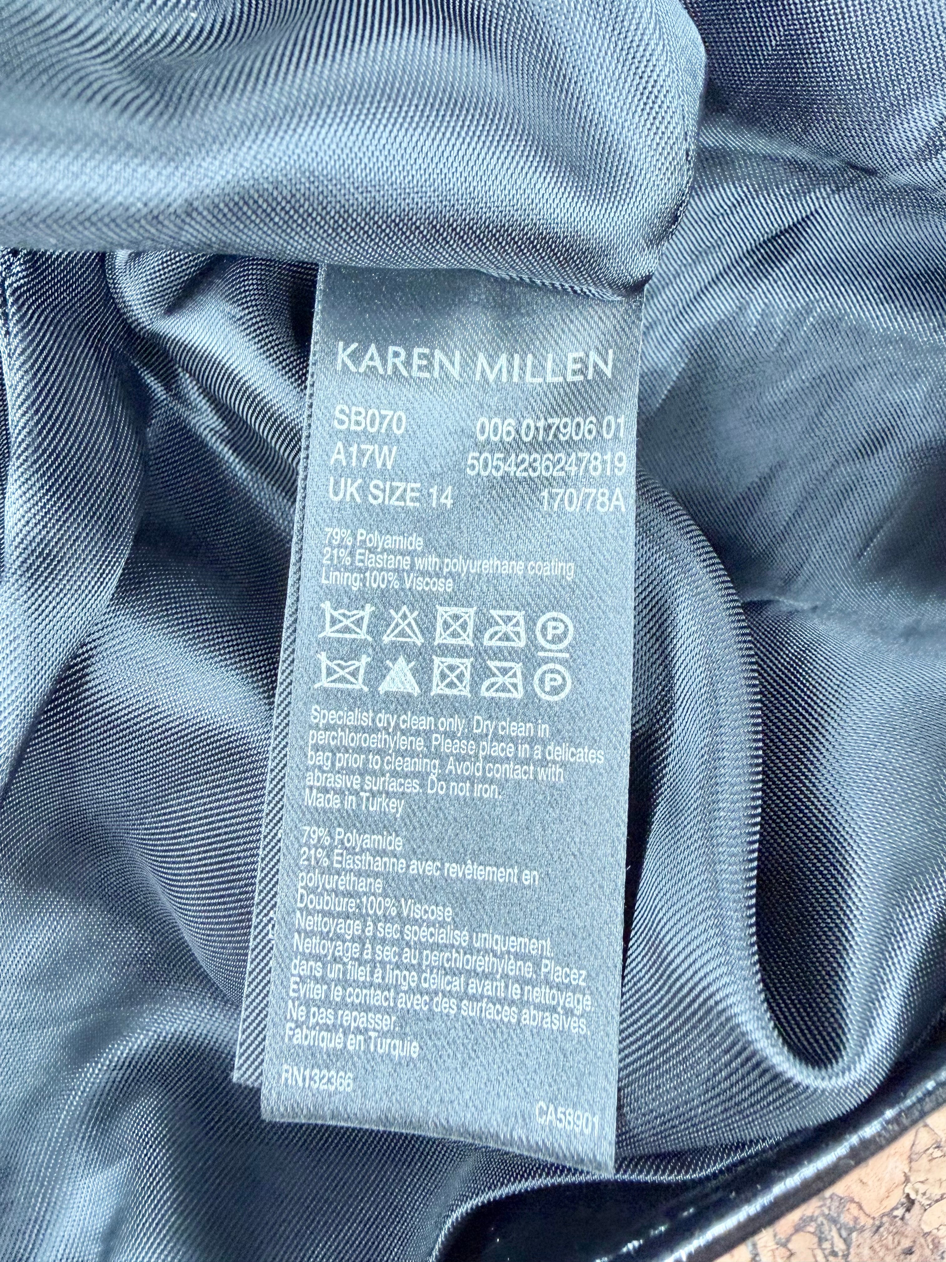 Karen Millen Black Faux Patent Leather Belted Mini Skirt - AU14