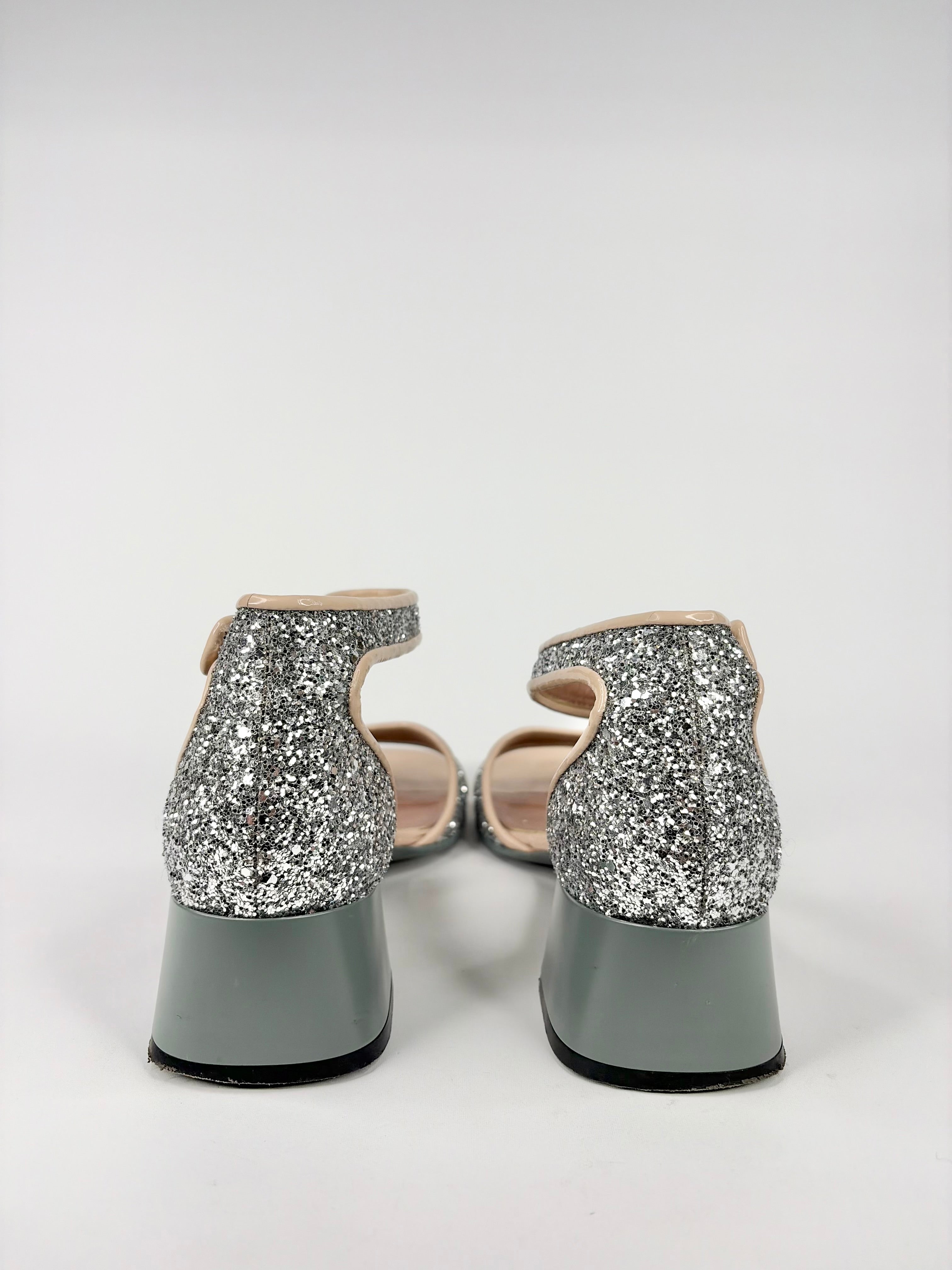 Marni Silver Glitter Open Toe Heels - EU39