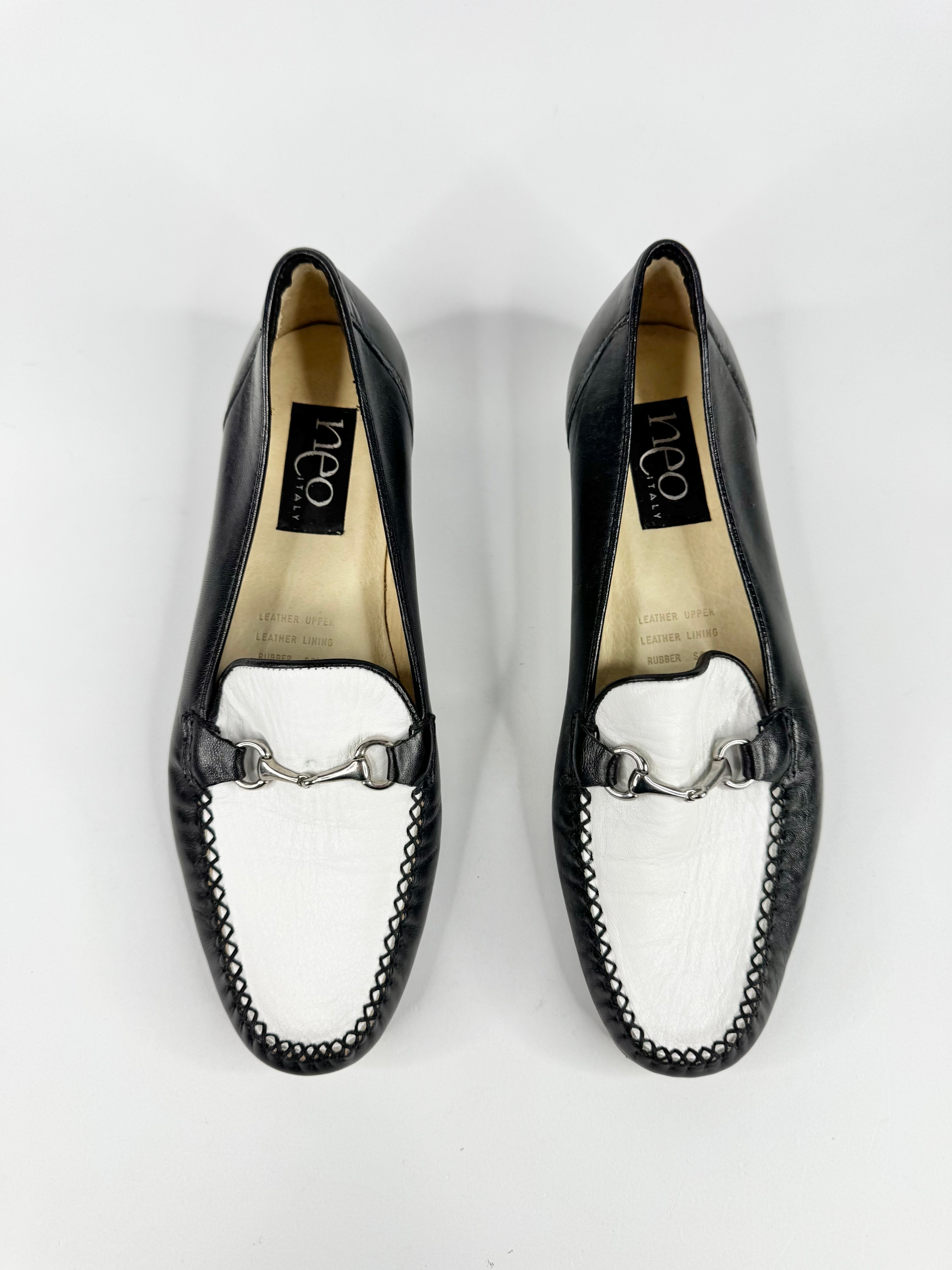 Neo Italy Black & White Horsebit Loafers - EU39