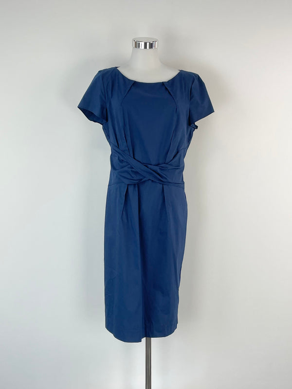 Luisa Cerano Navy Blue Waist-Bow Midi Dress - AU8/10