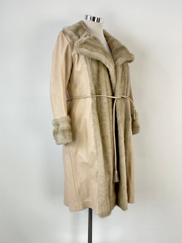 Lilli Ann London Vintage 70s Beige Leather & Faux Fur Coat - AU10/12