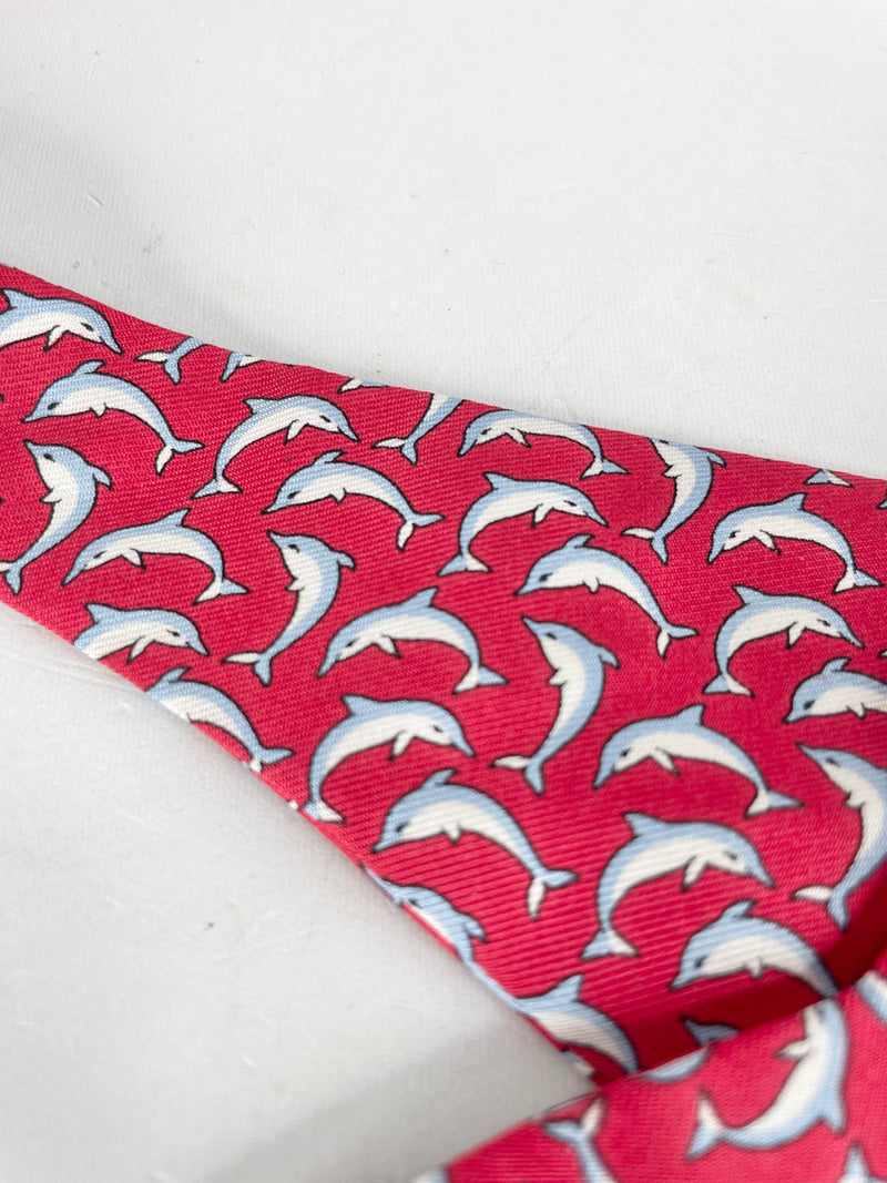 Vintage Burberrys Silk Dolphin Print Bow-Tie