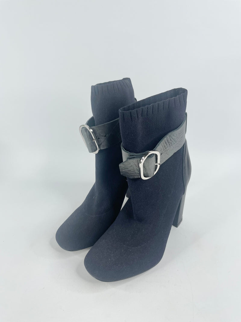 Bianca Buccheri Midnight Blue Fabric & Black Leather Ankle Boots - EU39