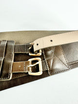 Saba Brown & Grey Leather & Elastic Waist Belt - M