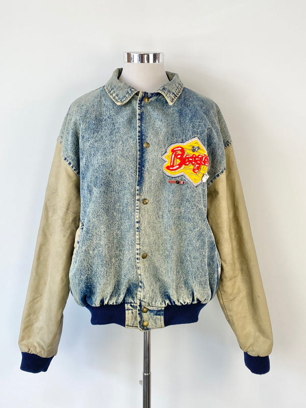 Vintage Boogie's Diner Aspen Leather & Denim Bomber Jacket - L