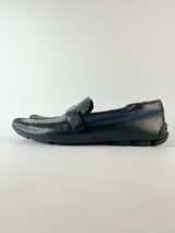 Prada Black & Navy Blue Leather Business Loafers - US10