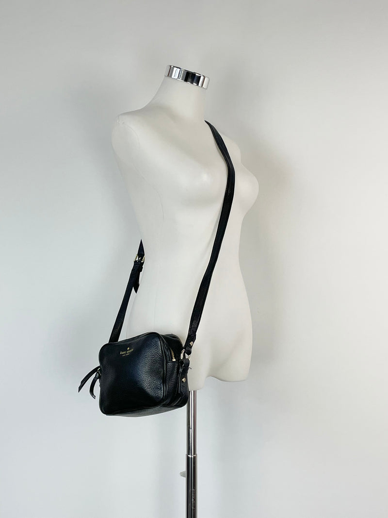 Kate Spade Black Grained Leather Mini Crossbody Bag