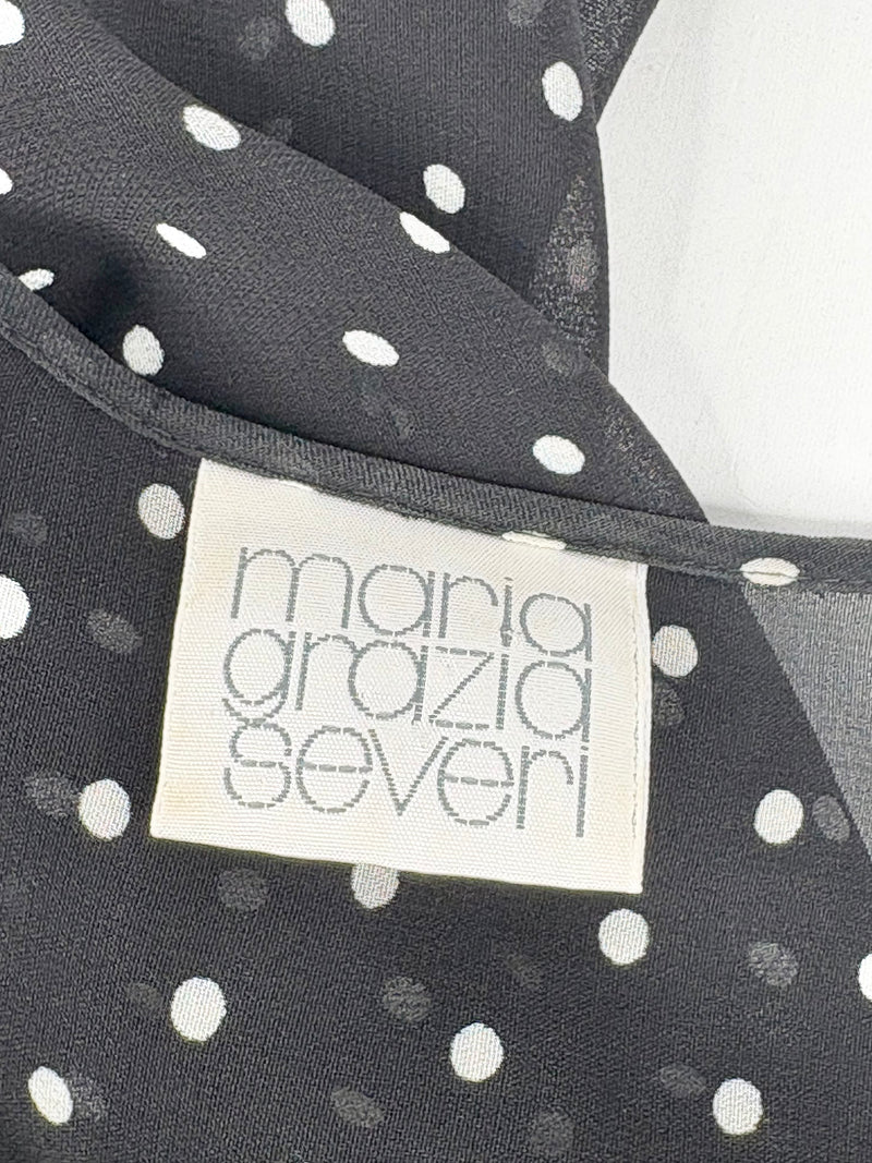 Maria Grazia Severi Black & White Dotted Sheer Wrap Blouse - AU10