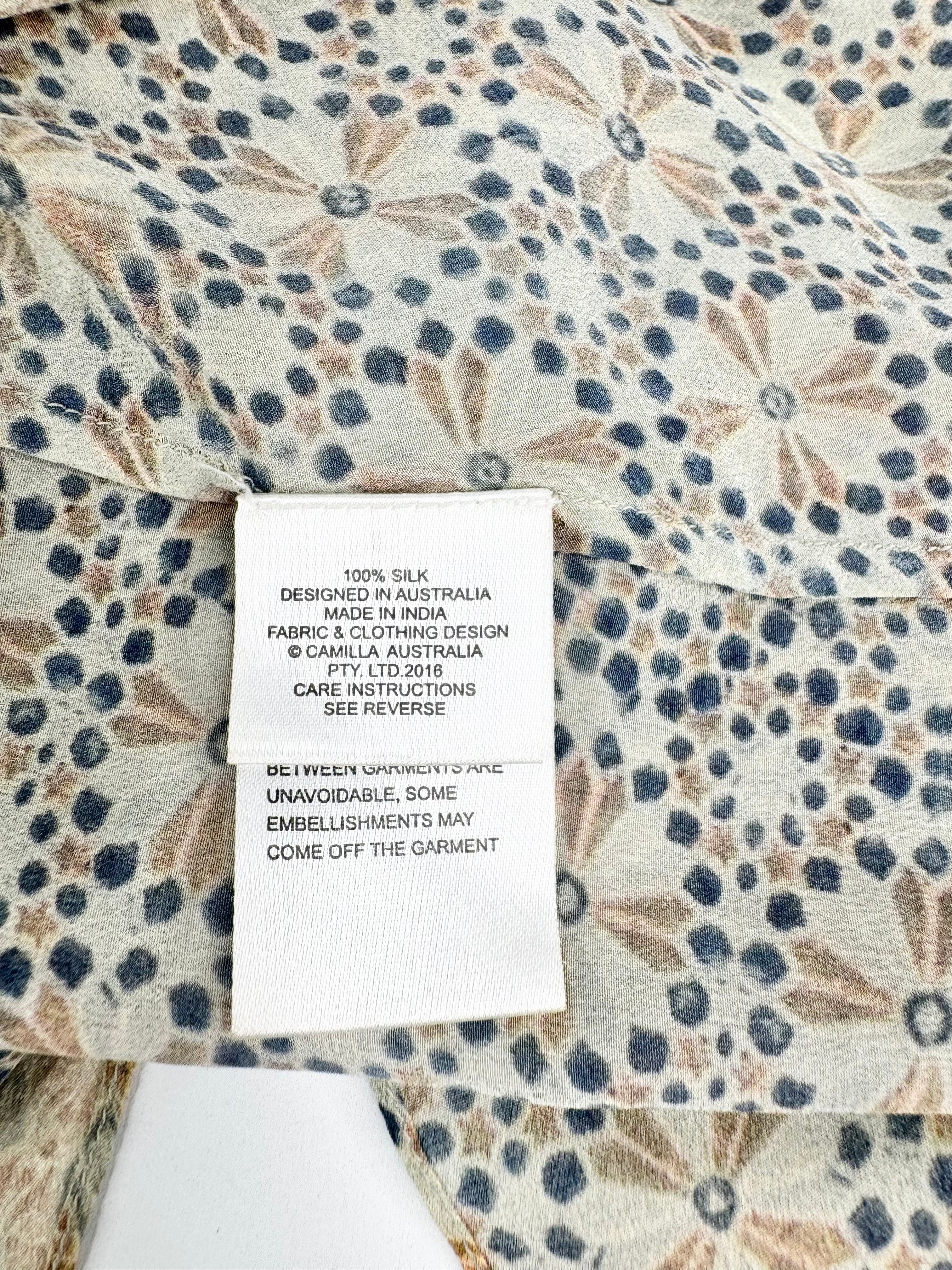 Camilla Blue & Grey Mosaic Pattern Silk Vest - AU12/14/15