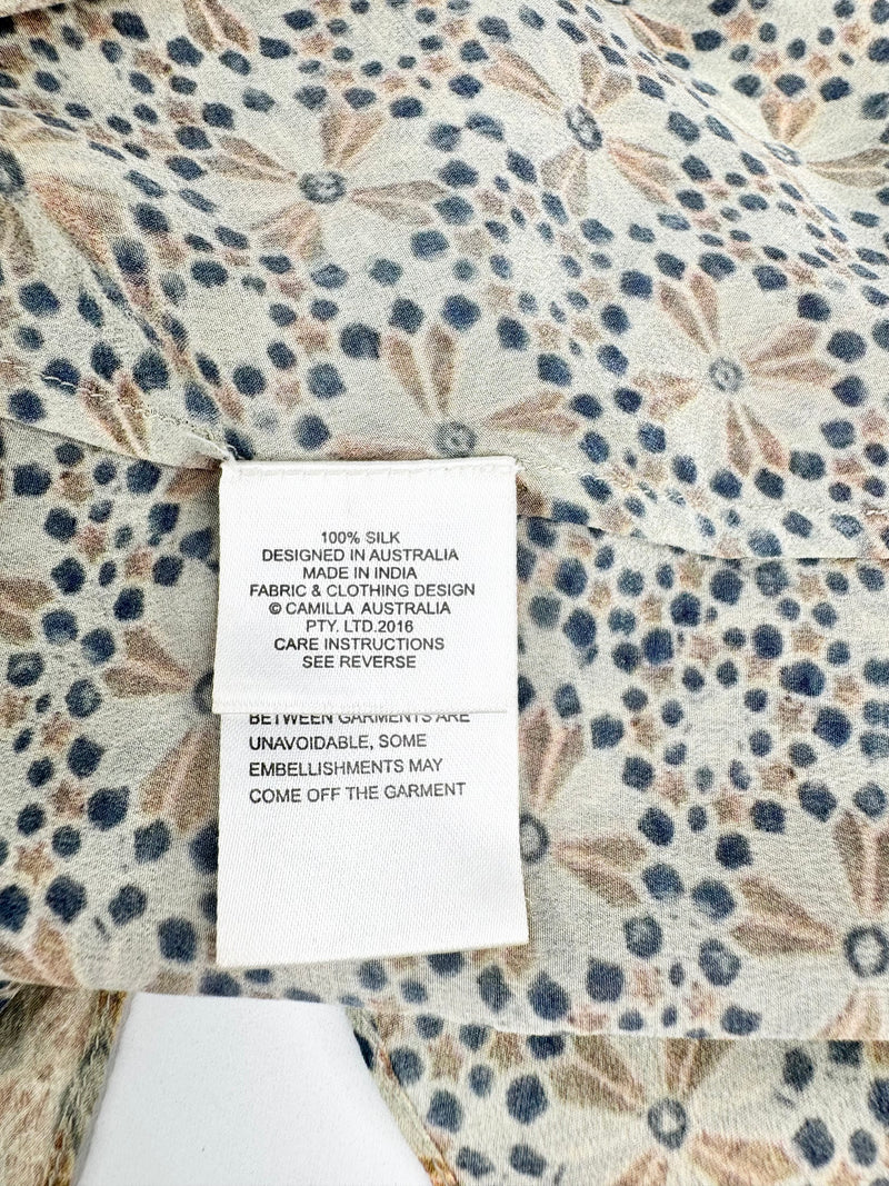 Camilla Blue & Grey Mosaic Pattern Silk Vest - AU12/14/15