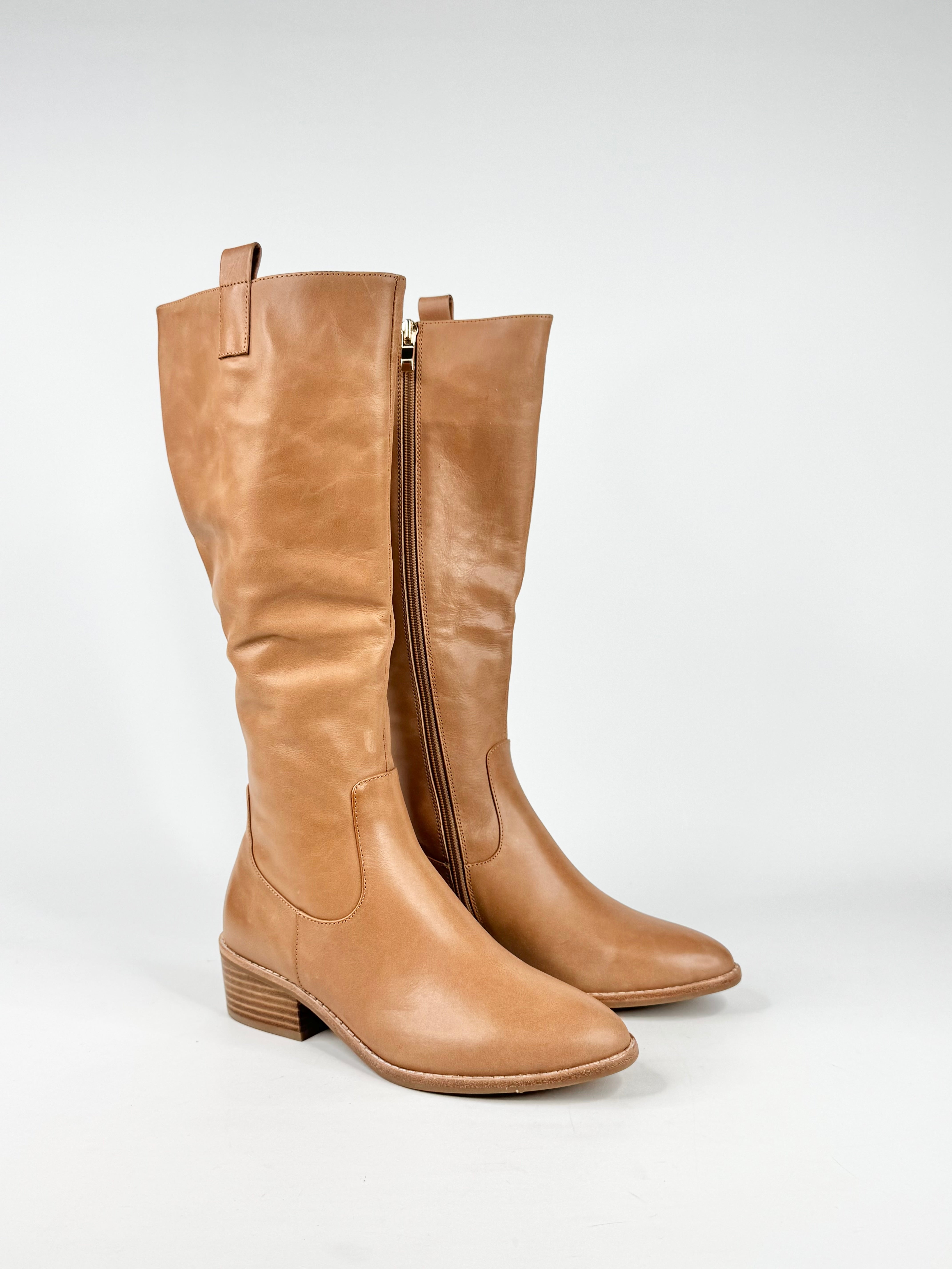 MFW Diana Ferrari Giddy Mid Tan Leather Knee High Boots - EU38