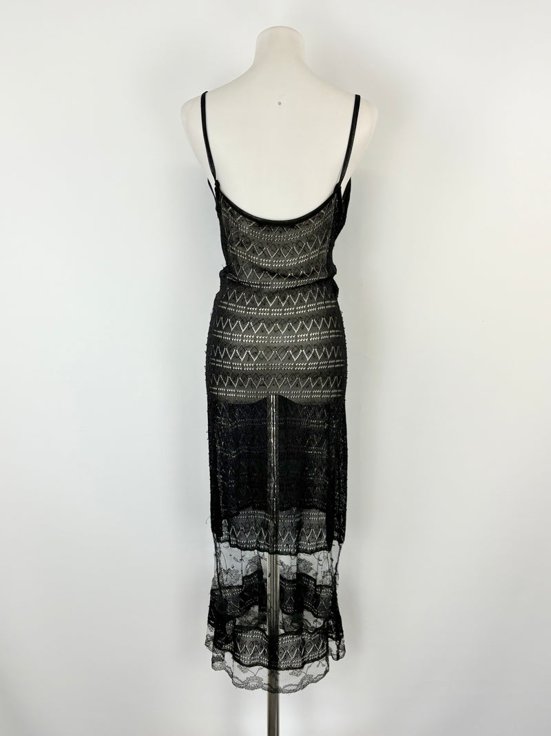 Collette Dinnigan Black Sheer-Lace Slip Dress - AU10/12