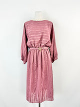 Vintage Norman Hartnell Deep Pink Crochet Neck Day Dress - AU12