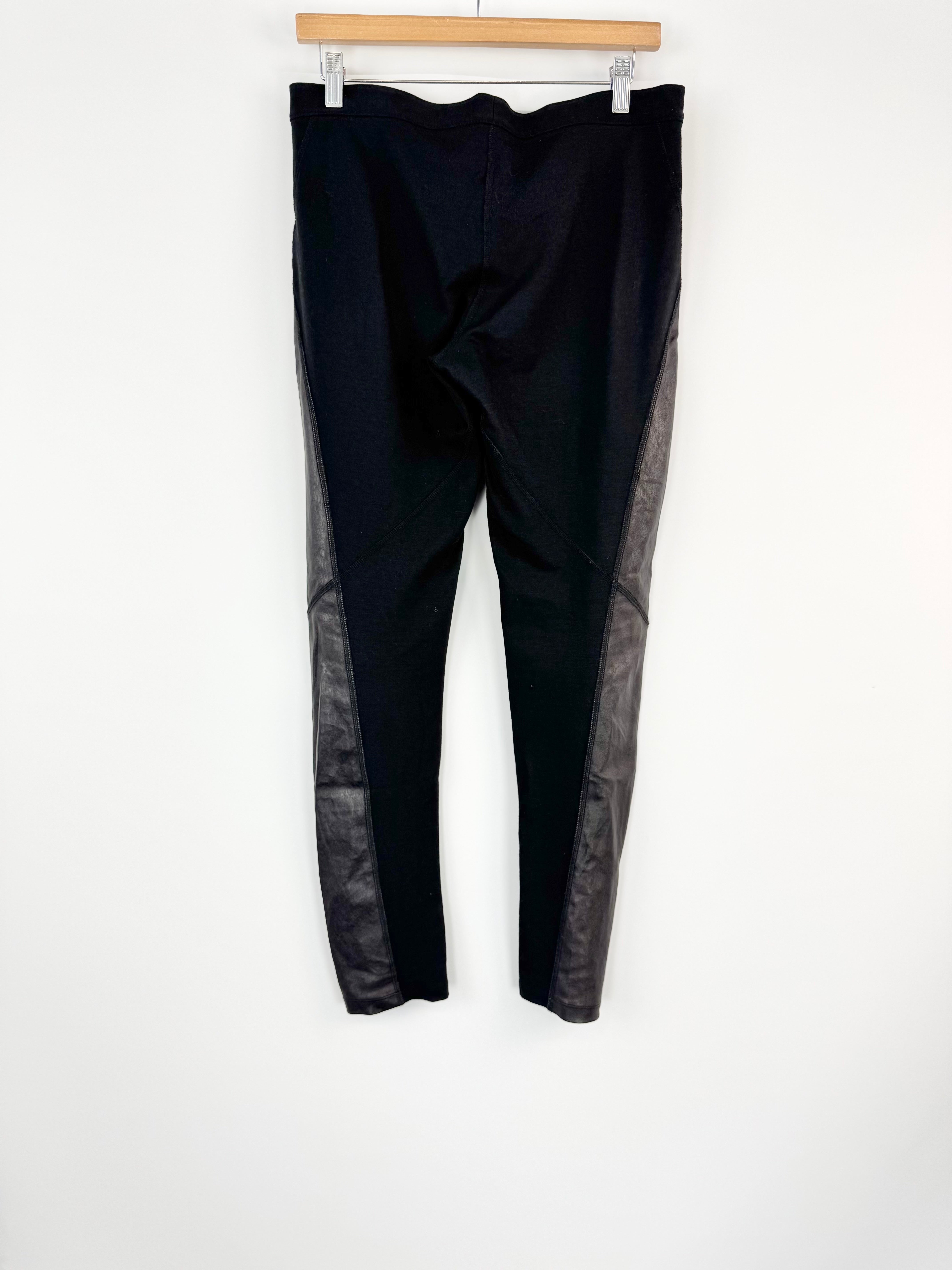 Husk Black Lambskin Panel Stretchy Pants - AU10/12