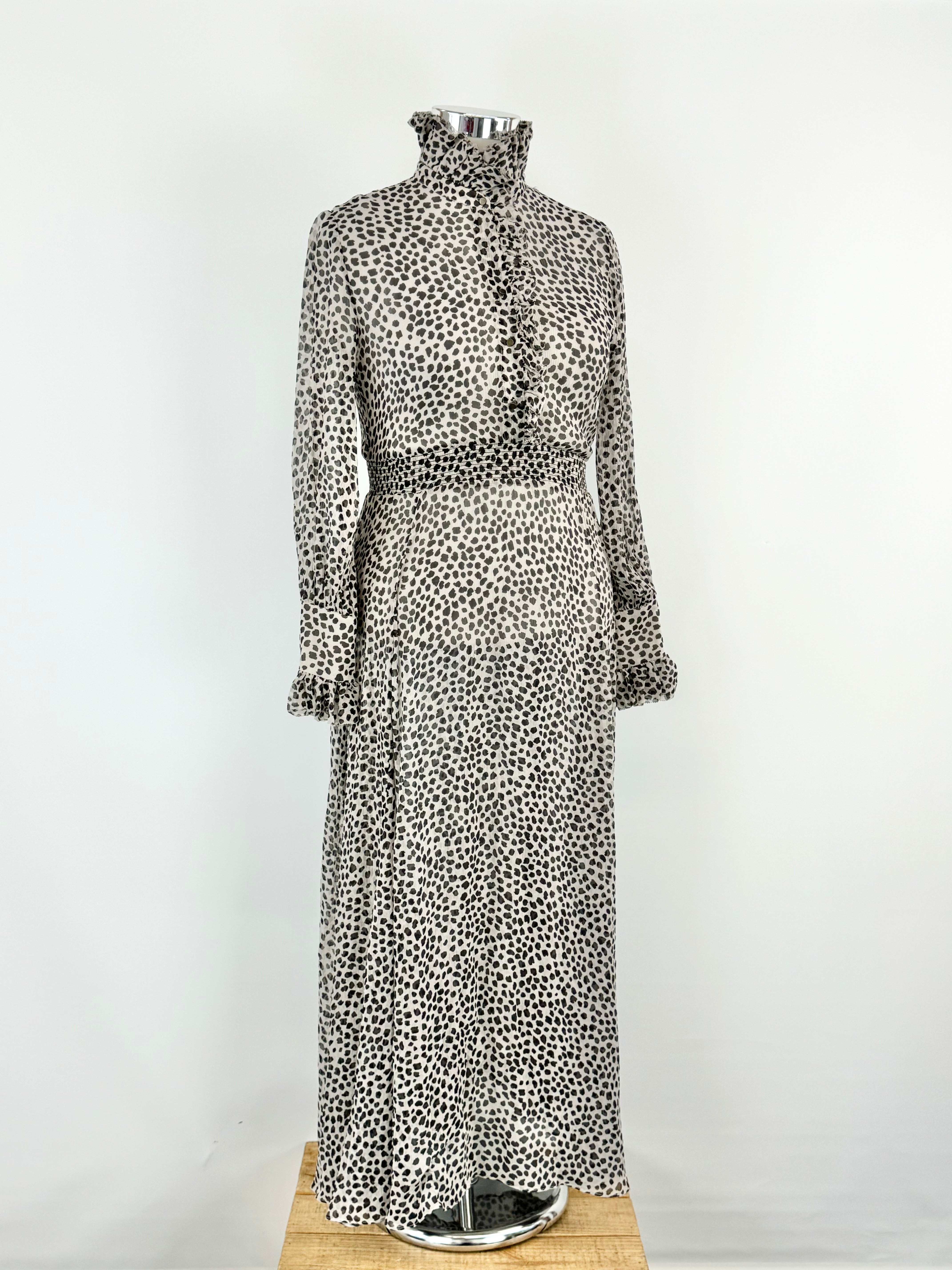 Husk Black & White Patterned Crepe Silk Maxi Dress - AU10