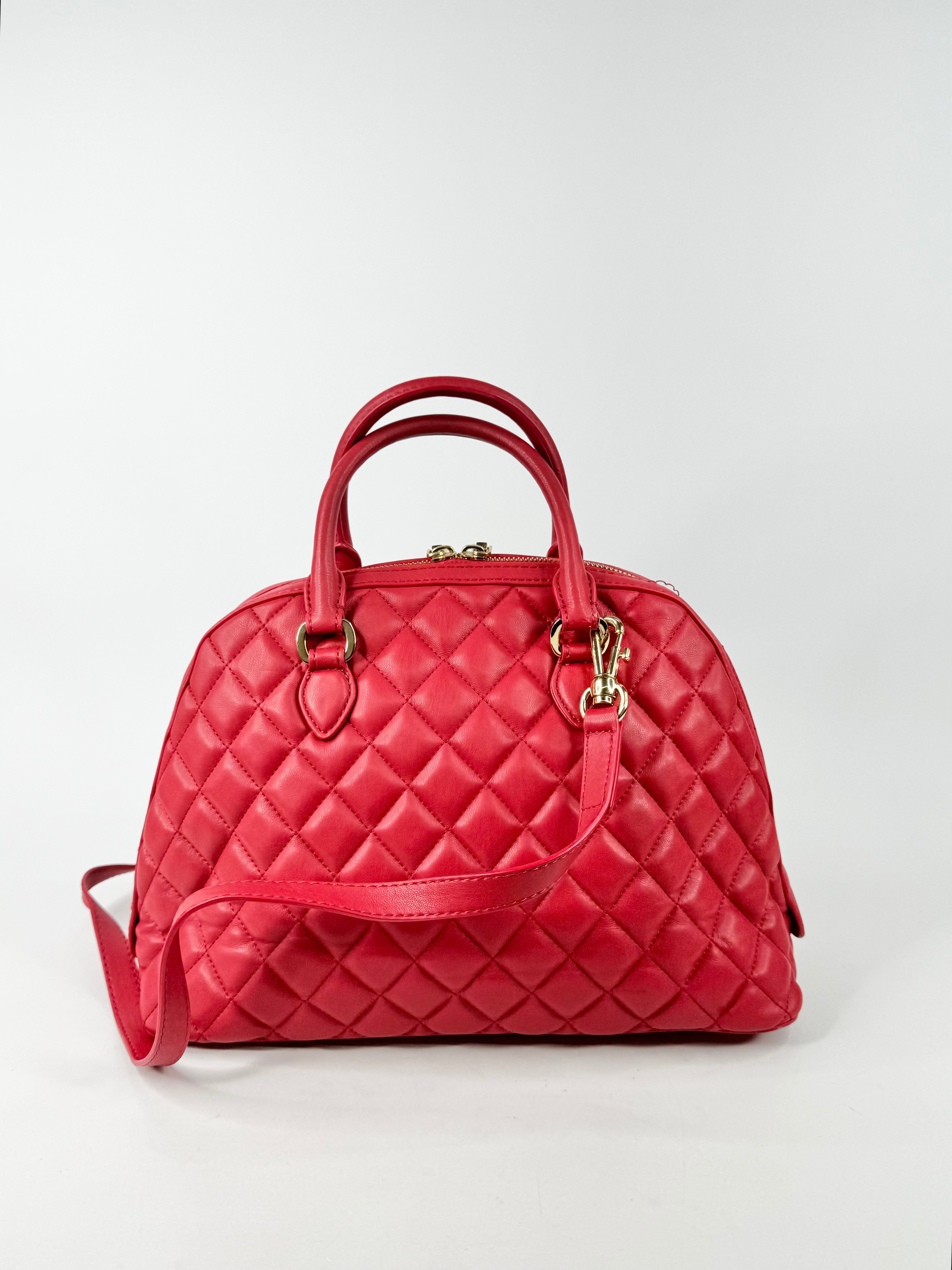 Love Moschino Strawberry Red Quilted Bowling Bag