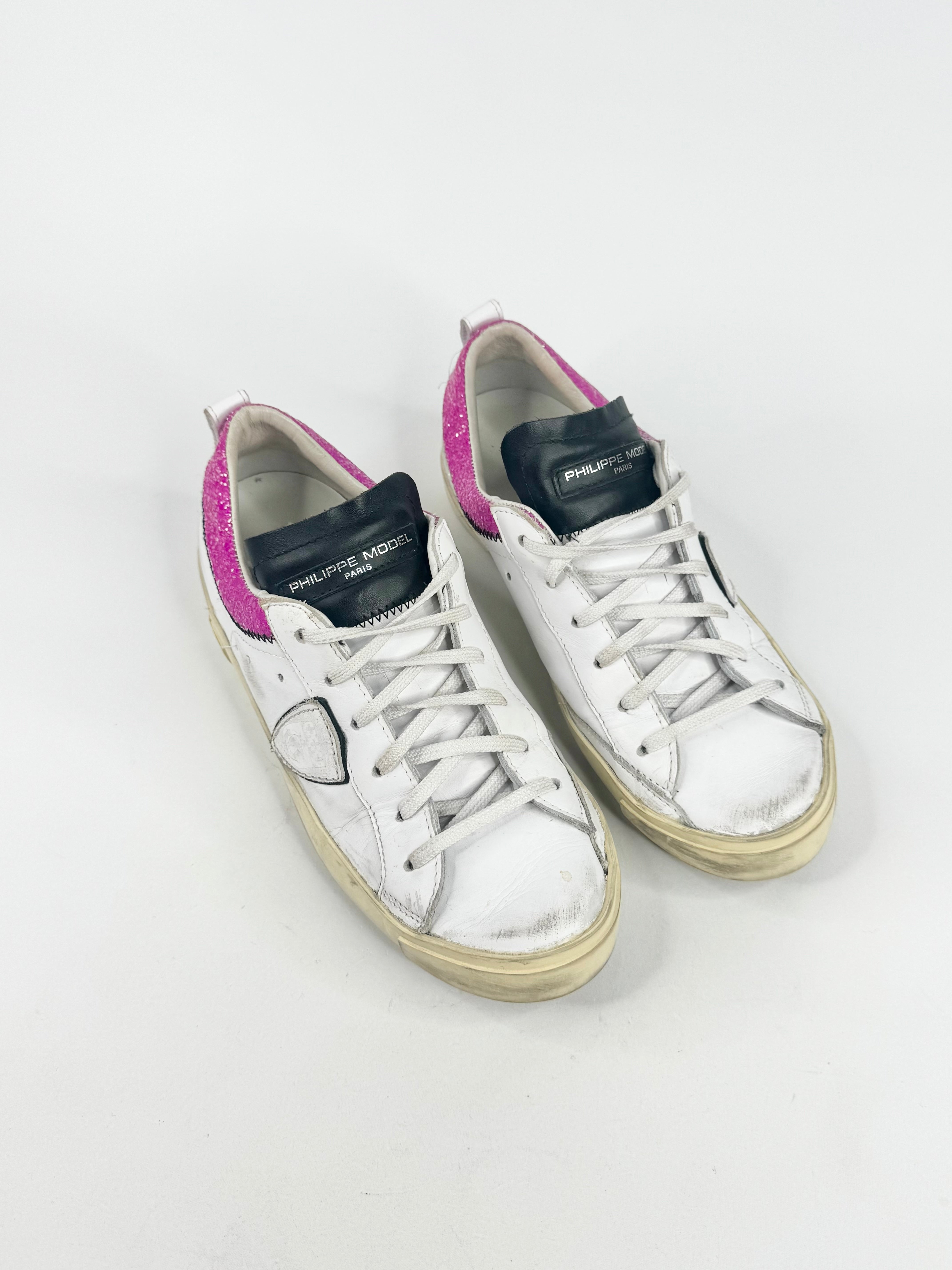 Philippe Modal Paris White & Purple Glitter Sneakers - EU38