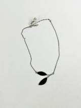 Pilgrim Silver Toned Grey Enamel Leaf Necklace