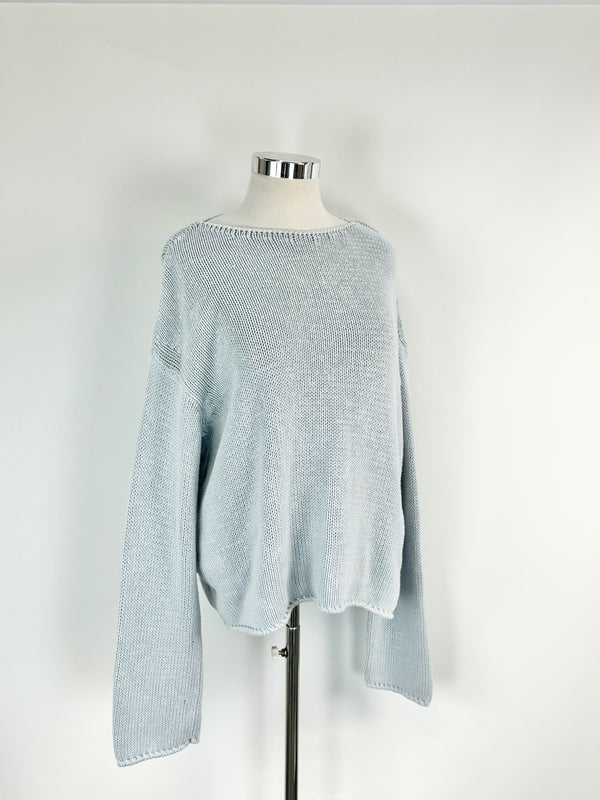 Another Tomorrow Dusty Blue Draped Knit Sweater - AU10