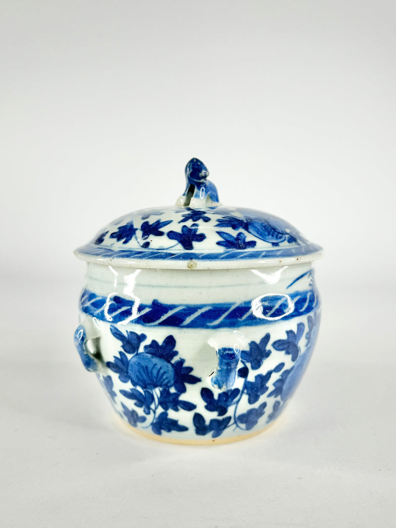 Antique Blue & White Fu Dog Ginger Jar