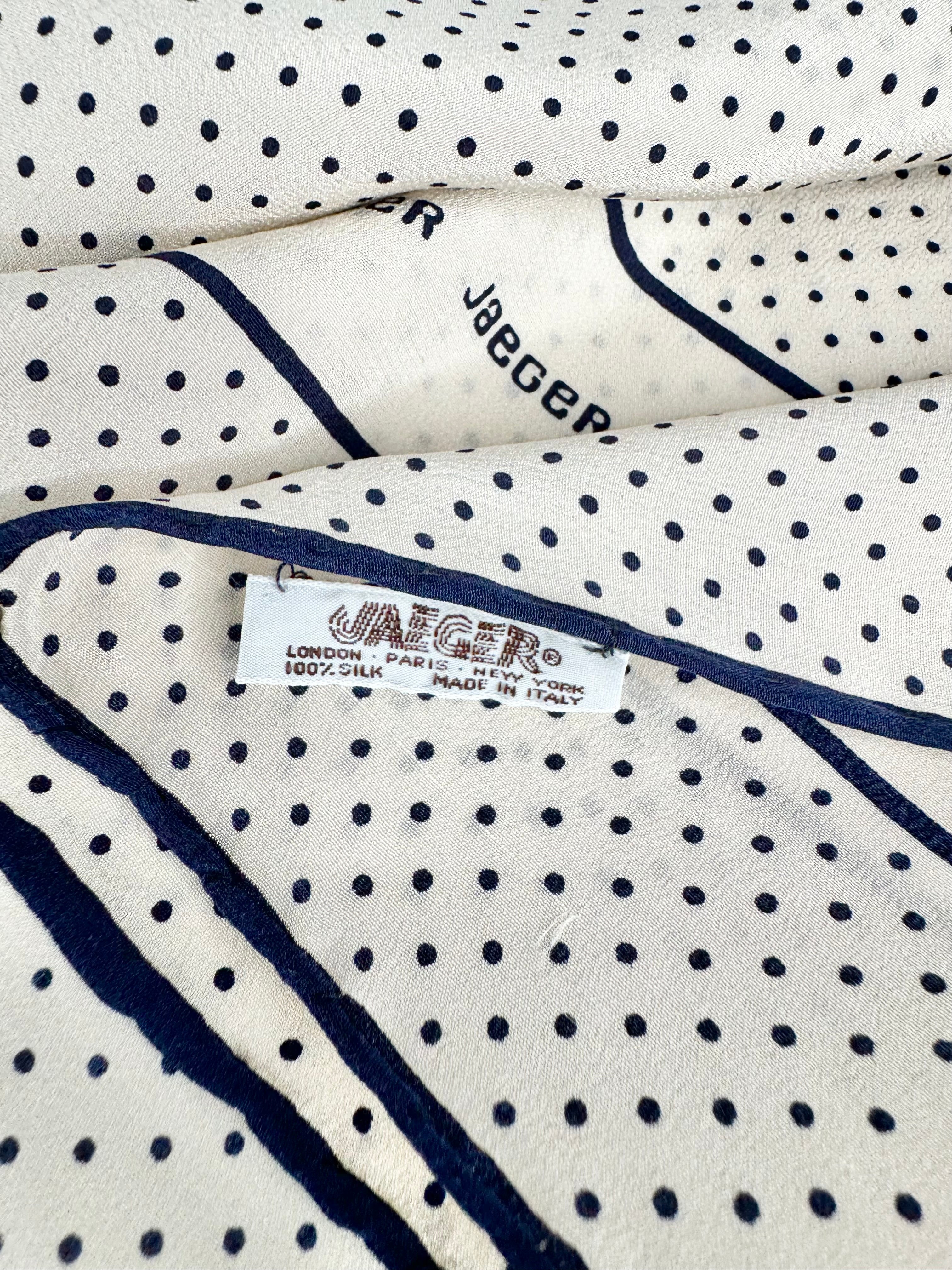 Vintage Jaeger Large Cream Dotted Silk Scarf