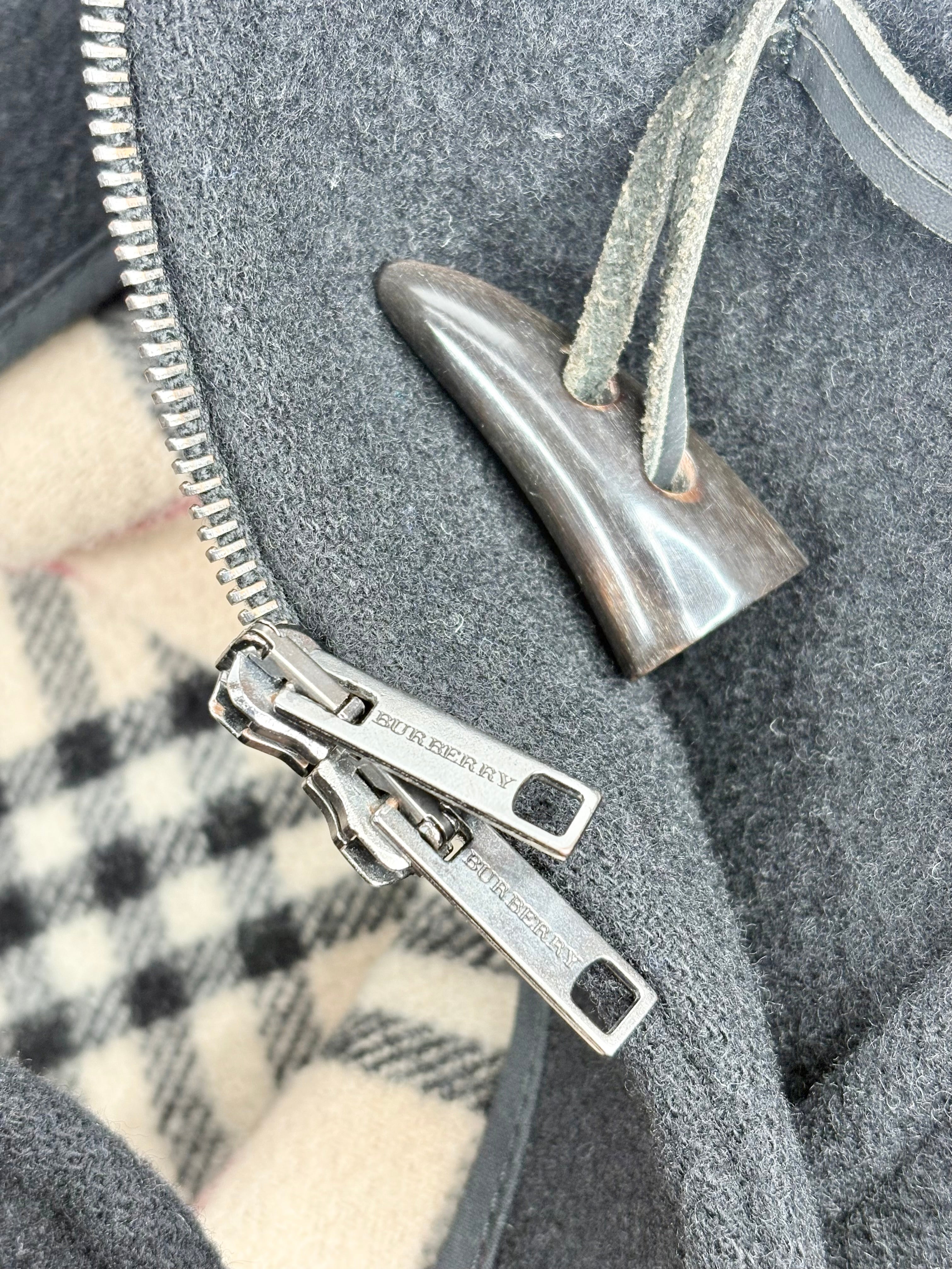 Burberry Black Wool Nova-Check Lined Duffle Coat - S