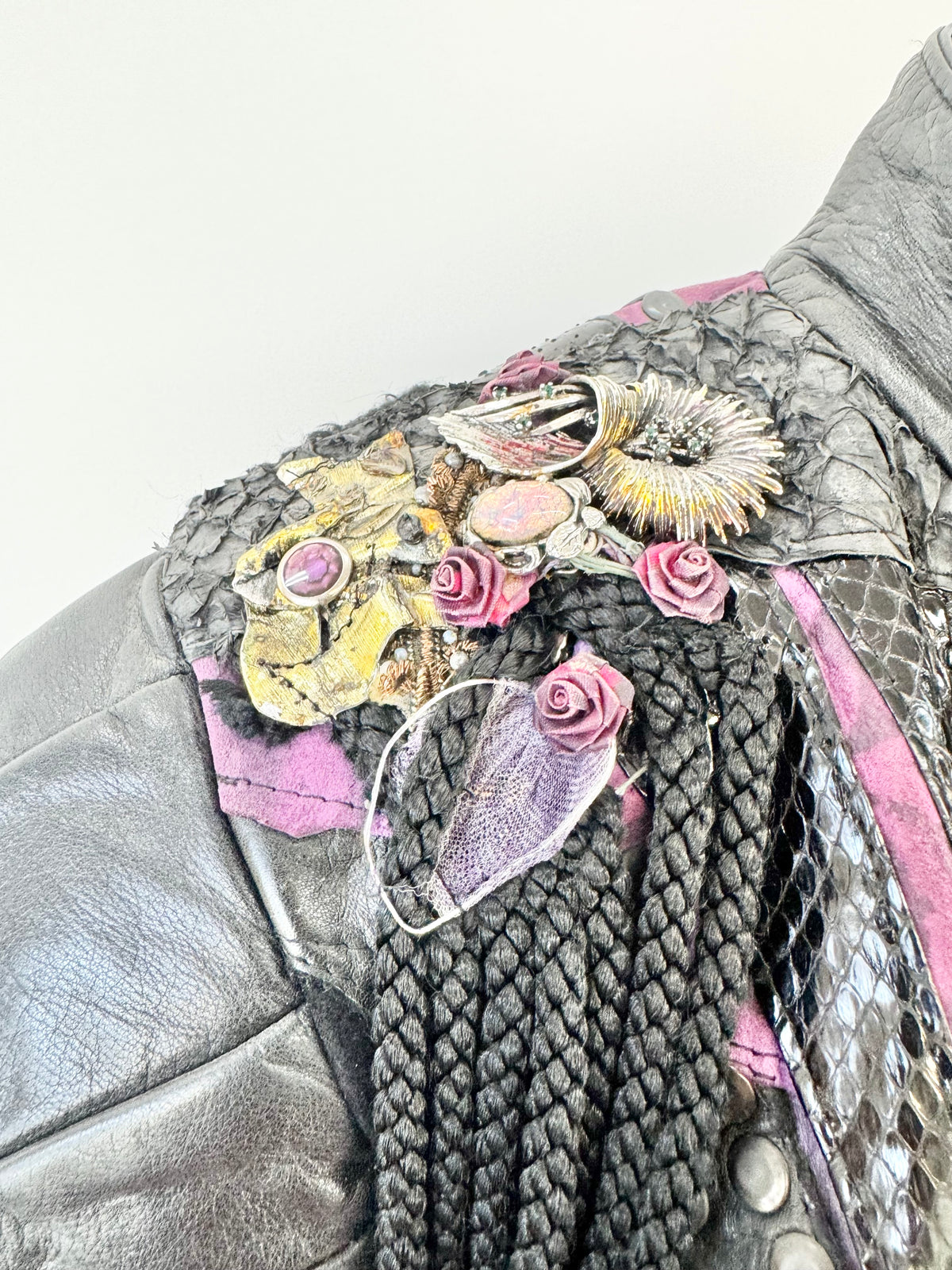 Vintage 80s Rockets & Reptiles Purple & Black Embellished Leather Jacket - AU8/10