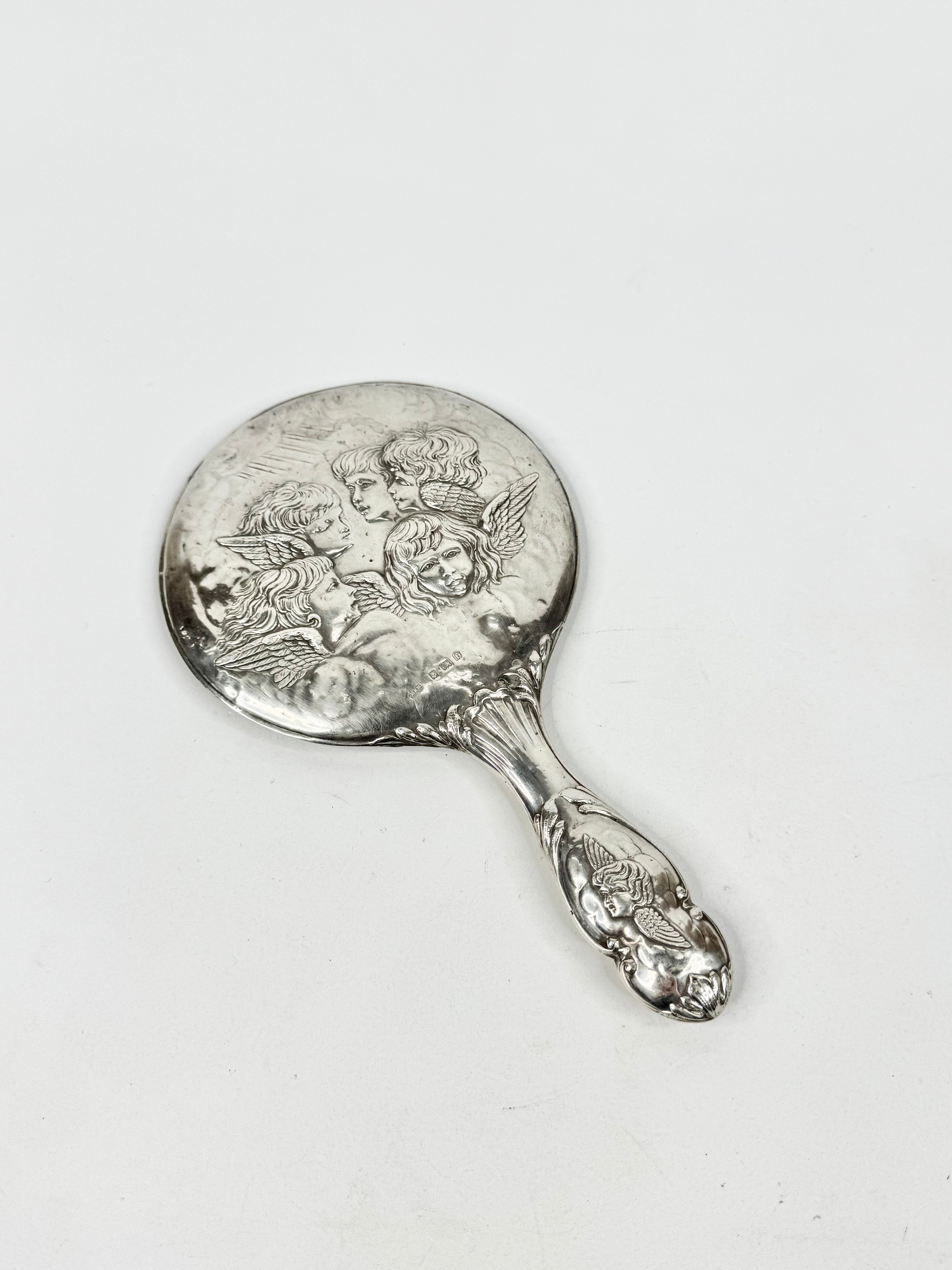 Antique 1900s Henry Mathews Handheld Silver Mirror