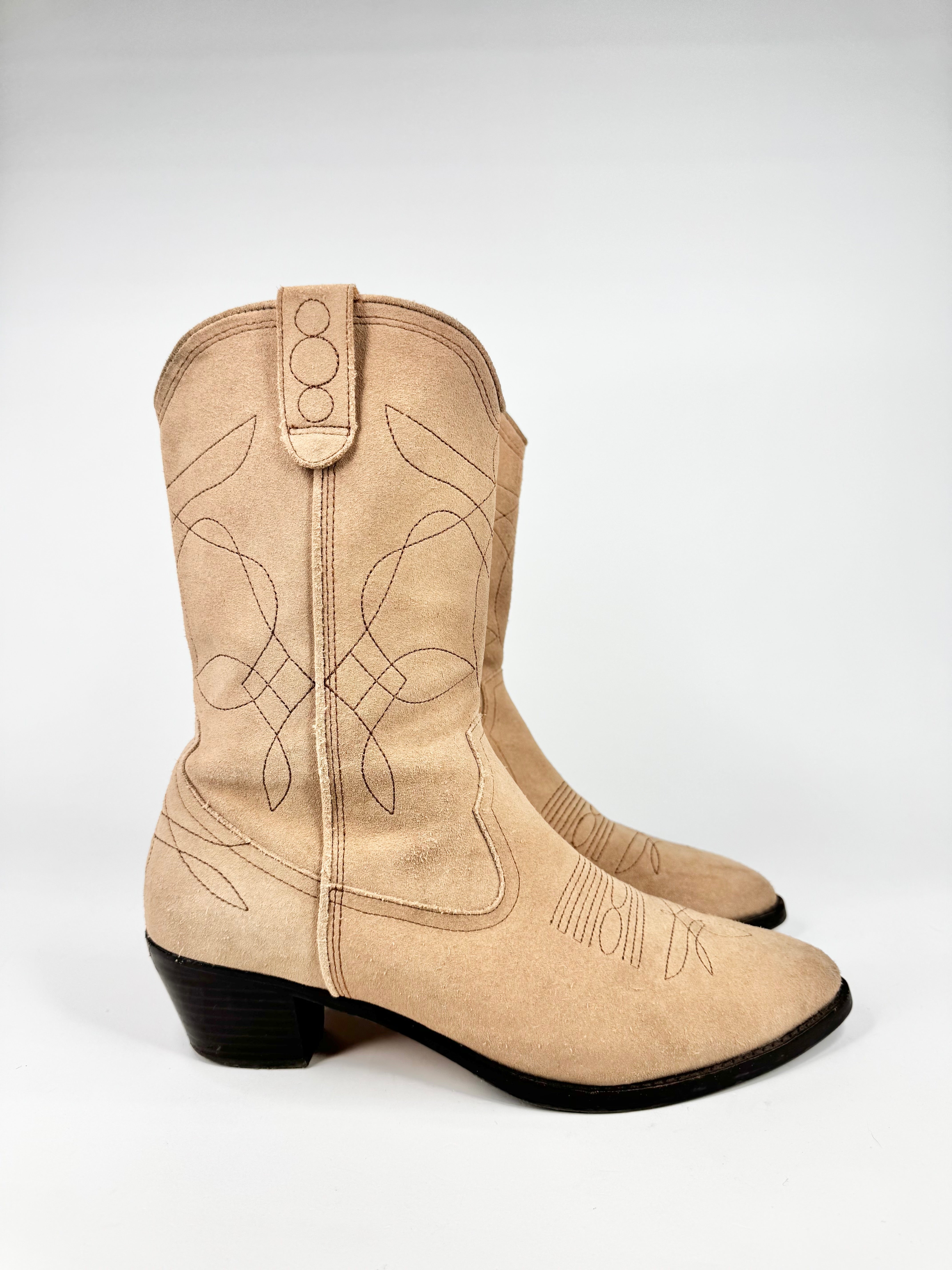 Bared Beige Suede Cowboy Boots - EU41