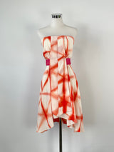 Nicola Finetti White & Burnt Orange Strapless Silk Dress - AU8