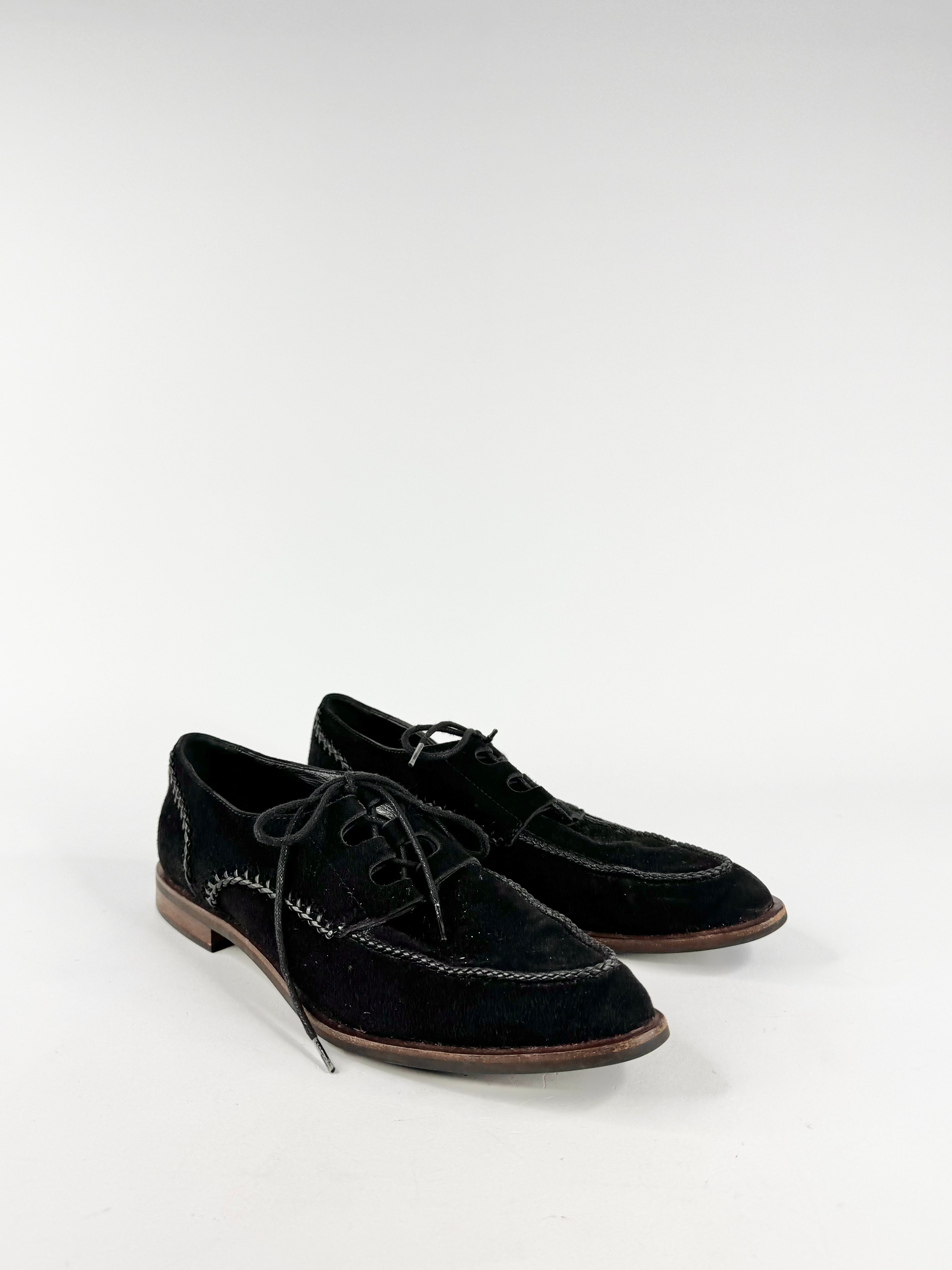 Tod's Black Suede Pointed Toe Lace Ups - EU38.5