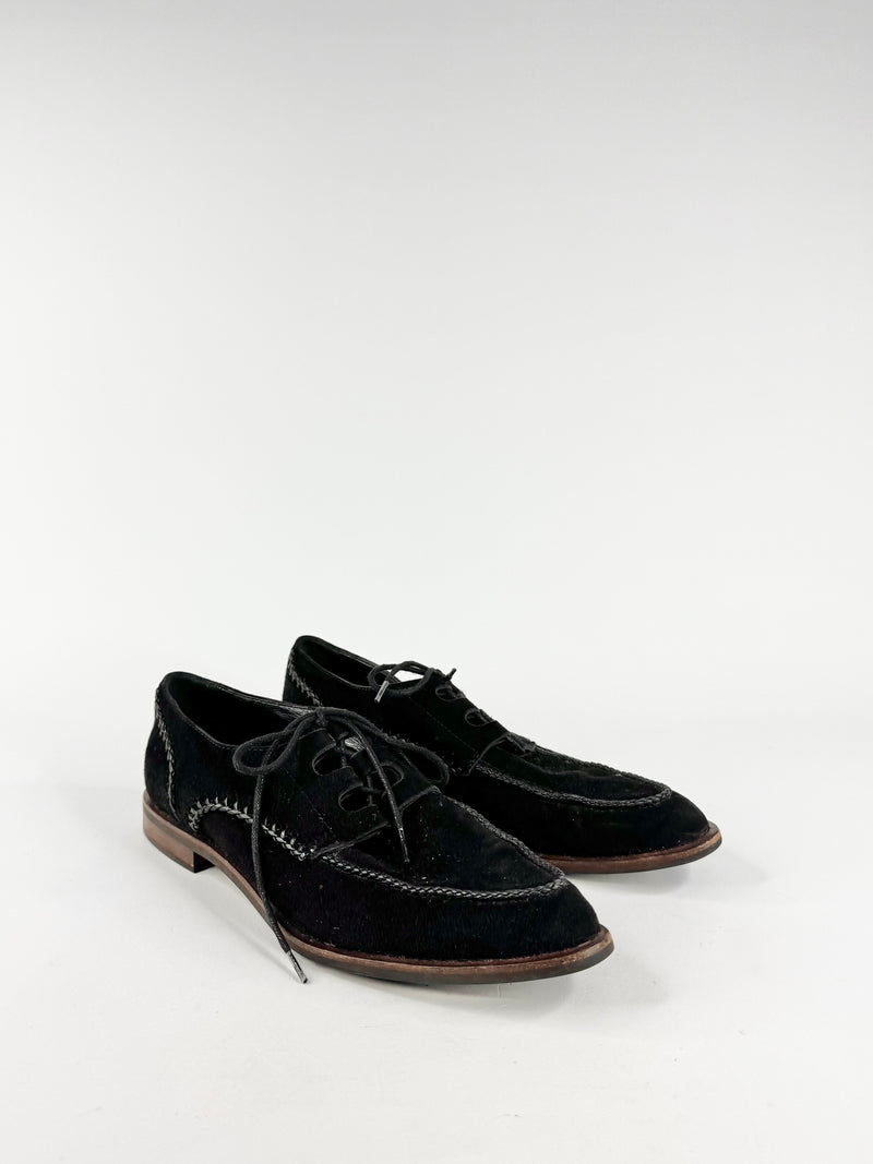 Tod's Black Suede Pointed Toe Lace Ups - EU38.5