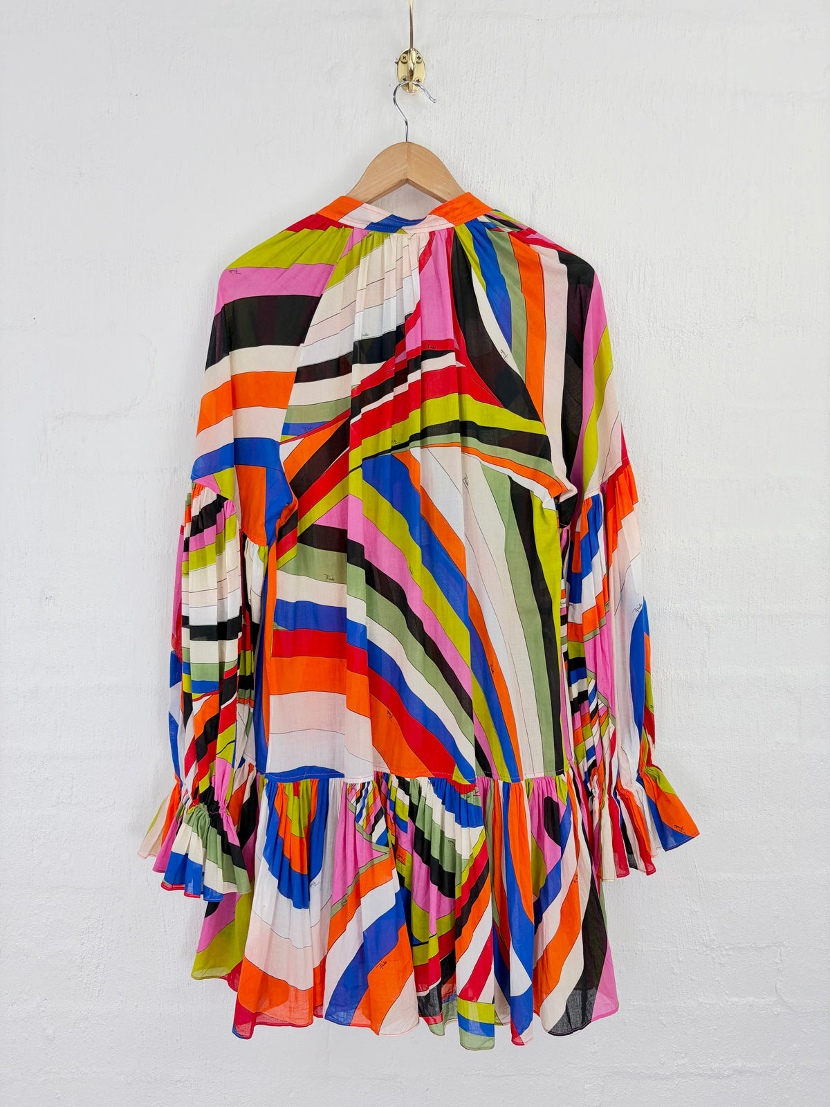 Emilio Pucci Pucci Kaleidoscopic Patterned Cotton Poet Sleeve Frill Dress - AU12
