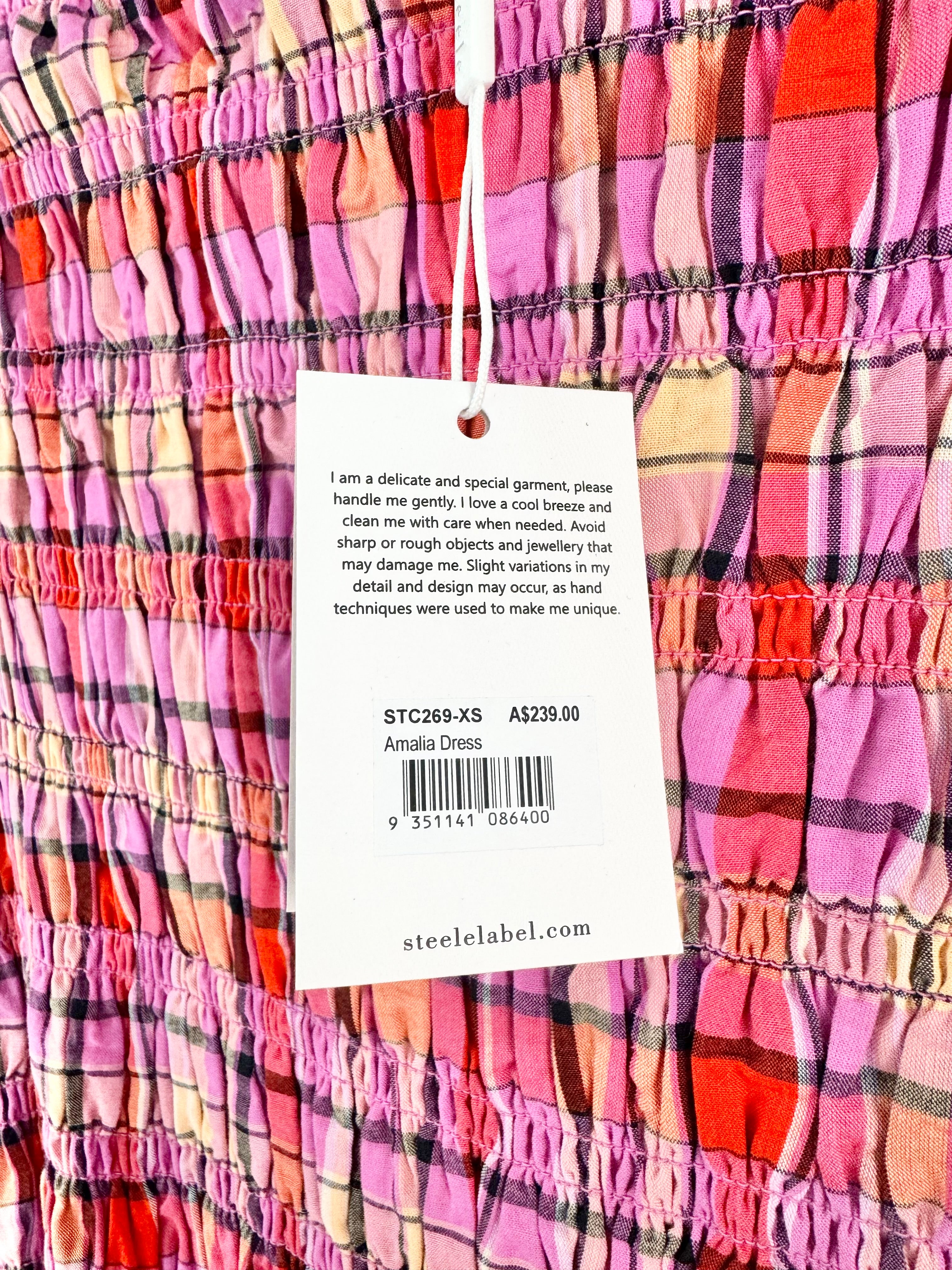 Steele Pink Plaid 'Amalia' Shirred Dress NWT - AU6